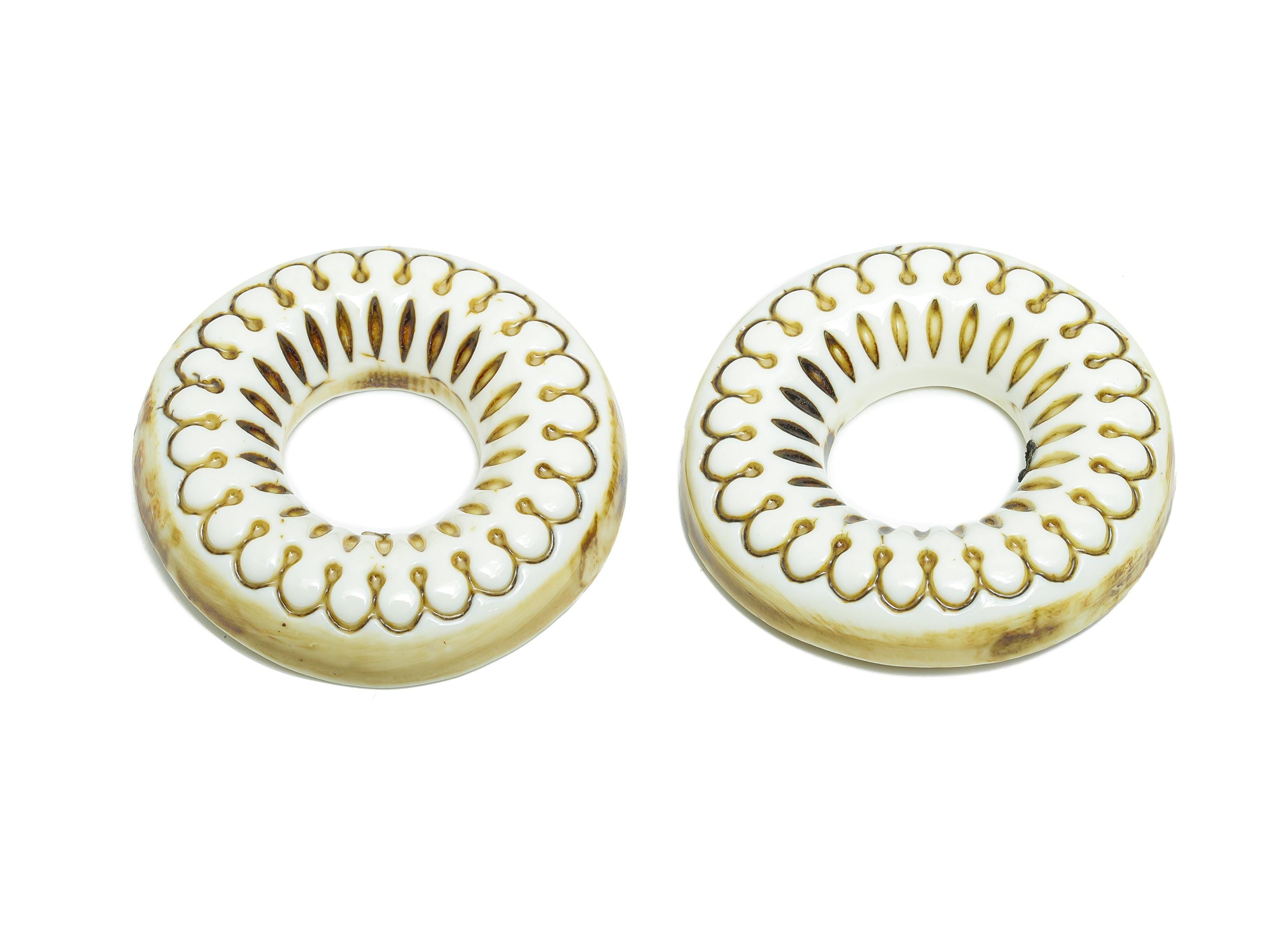 Glazed Ceramic Pendants - Craft Beads for Necklace or Bracelet - Artisan Ceramic Beads - Handmade Ceramic Donuts - 48x46x8.78mm - NS2784 - DOMEDBAZAAR