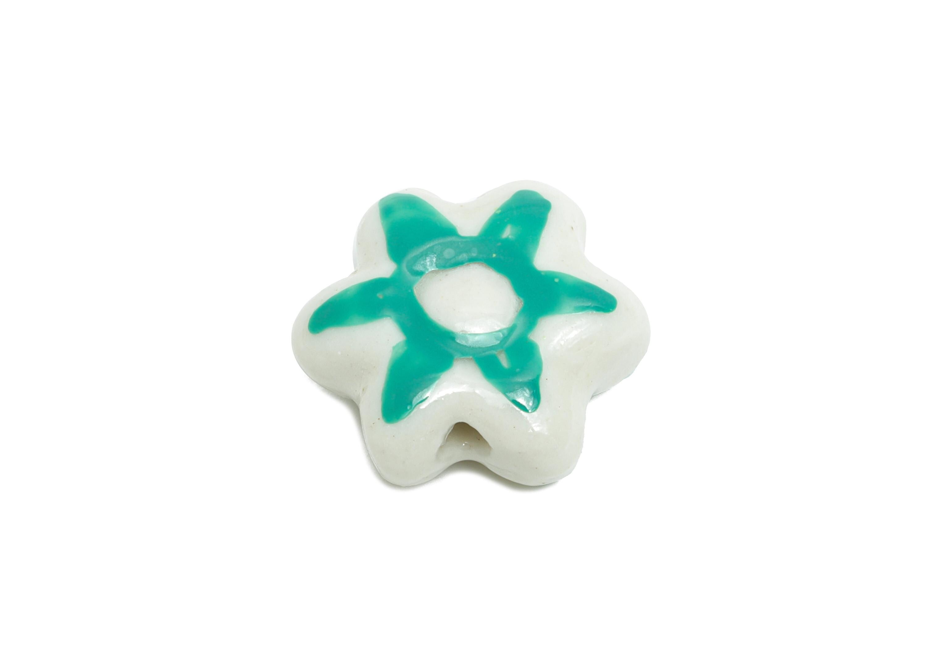 Glazed Ceramic Flower Beads - Artistic Ceramic Floral Beads - Handmade Beads for Bracelet - Jewelry Component - 17.33x17.17x6.98mm - NS2830 - DOMEDBAZAAR