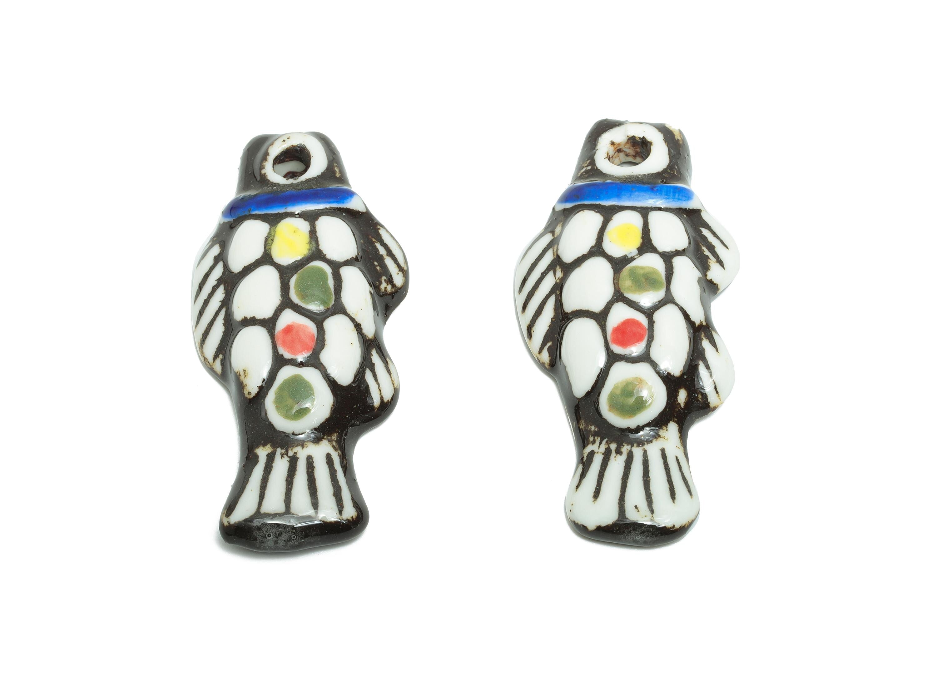 Glazed Ceramic Fish Beads - Craft Beads for Necklace or Bracelet - Marine Life Beads - Handmade  Making Supplies - 53x25x7mm - NS2794 - DOMEDBAZAAR