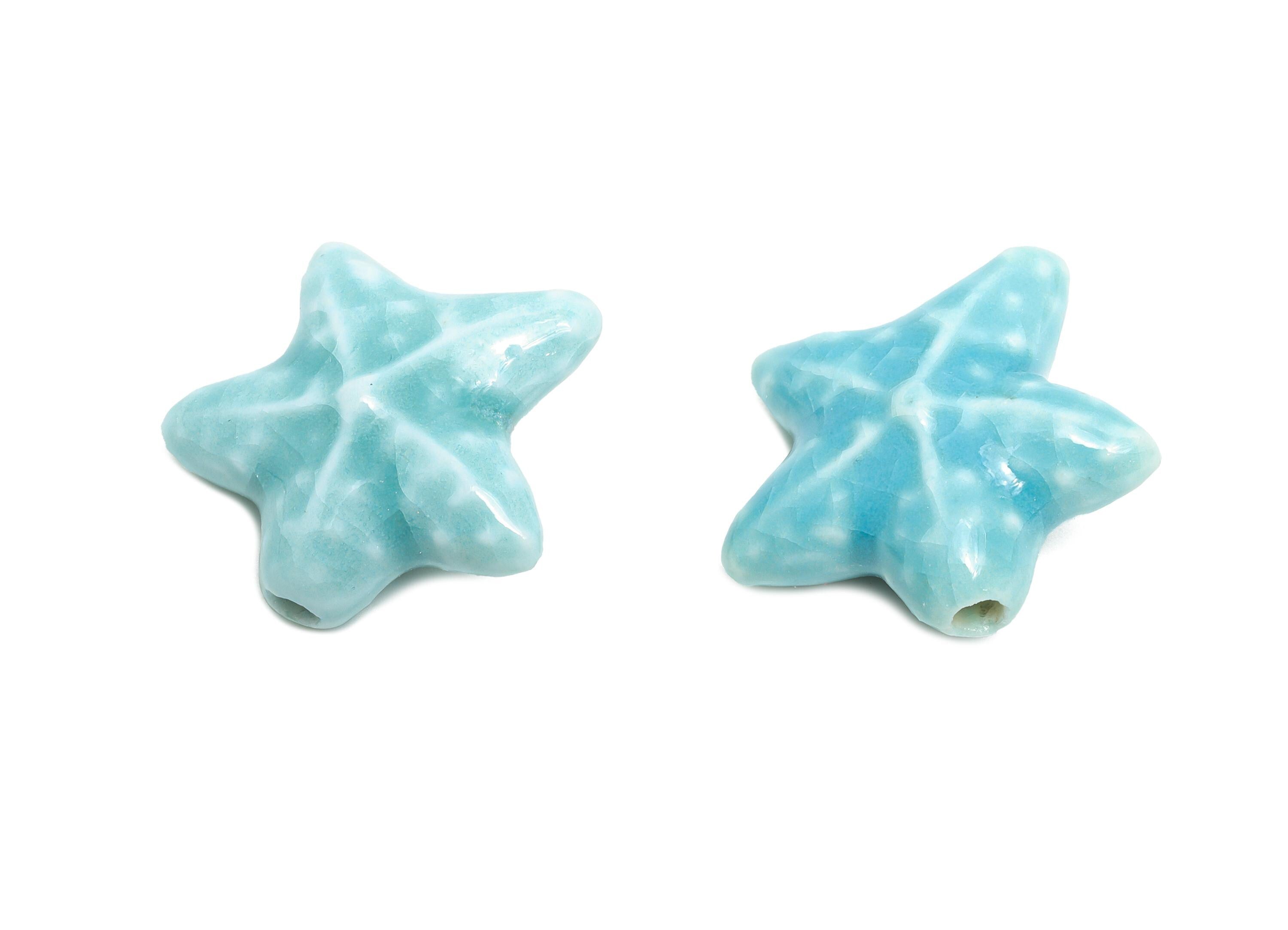 Glazed Ceramic Starfish Beads - Colorful Textured Star Beads - Handmade Bracelet Beads - Jewelry Component - 20.72x21.15x9x2.8mm - NS2857A - DOMEDBAZAAR