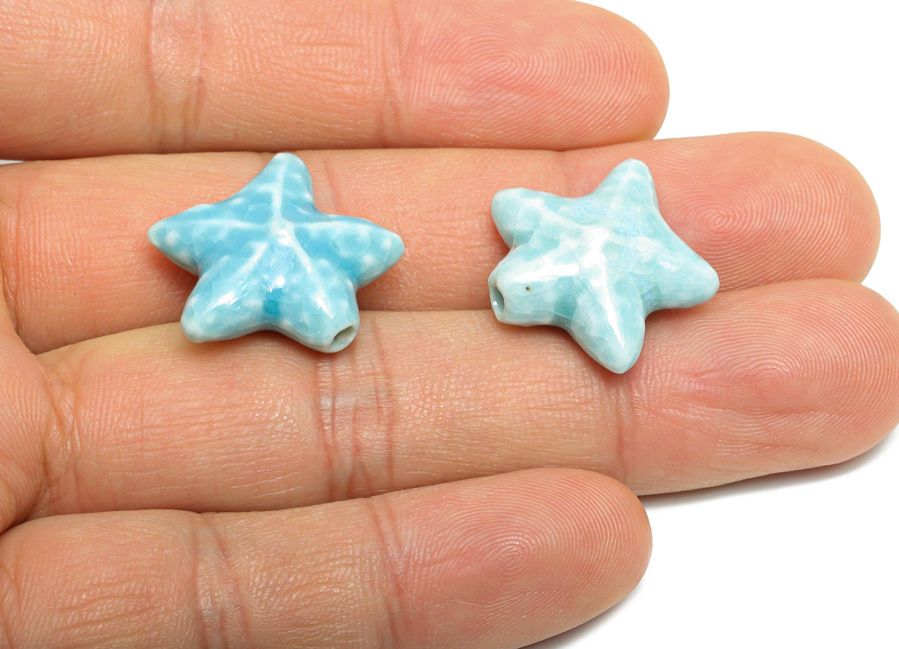 Glazed Ceramic Starfish Beads - Colorful Textured Star Beads - Handmade Bracelet Beads - Jewelry Component - 20.72x21.15x9x2.8mm - NS2857A - DOMEDBAZAAR