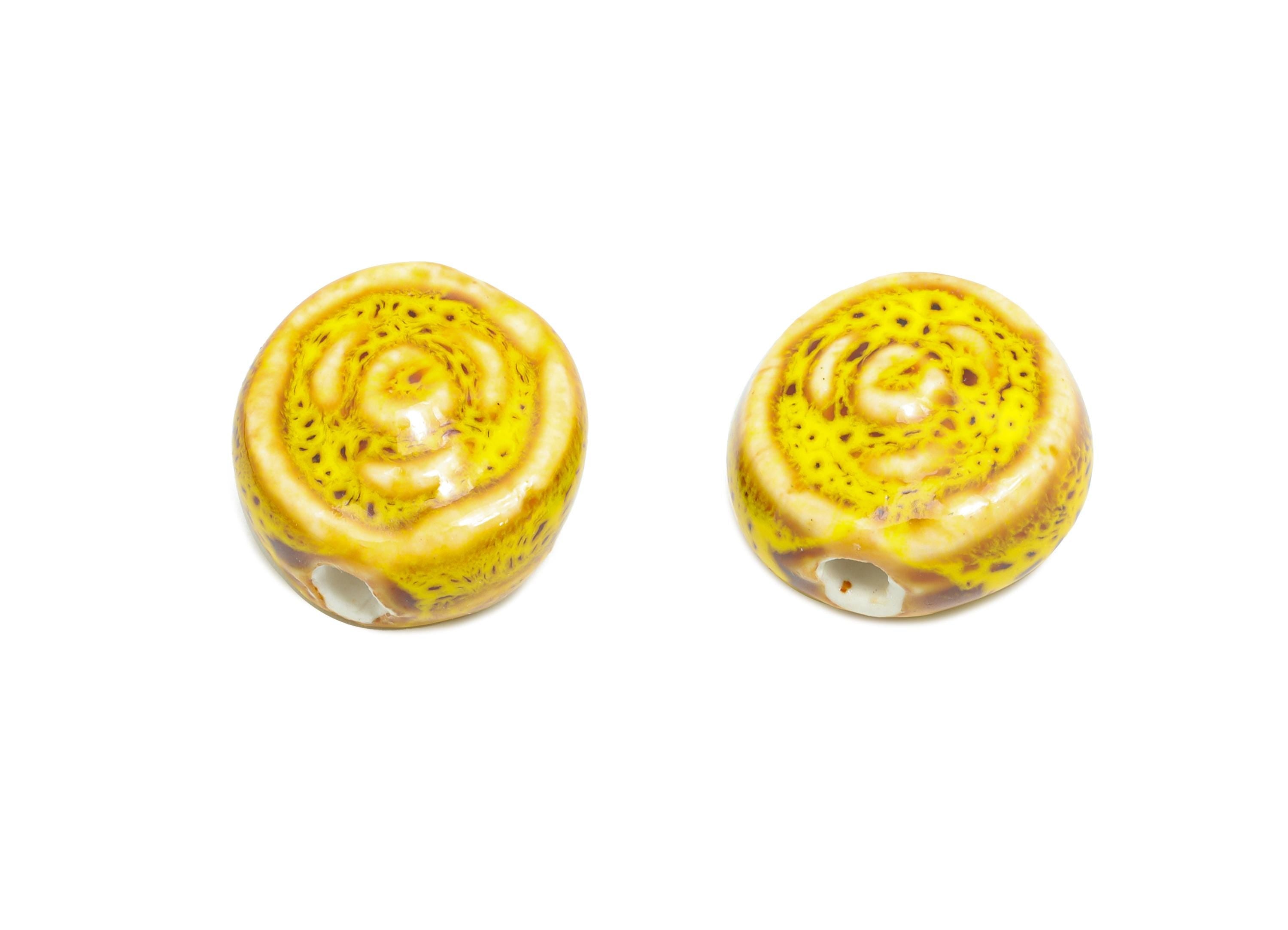 Glazed Ceramic Spiral Beads - Textured Round Flower Beads Component - Handmade Beads - Jewelry Making Beads - 17.46x17.87x10.28mm - NS2845 - DOMEDBAZAAR