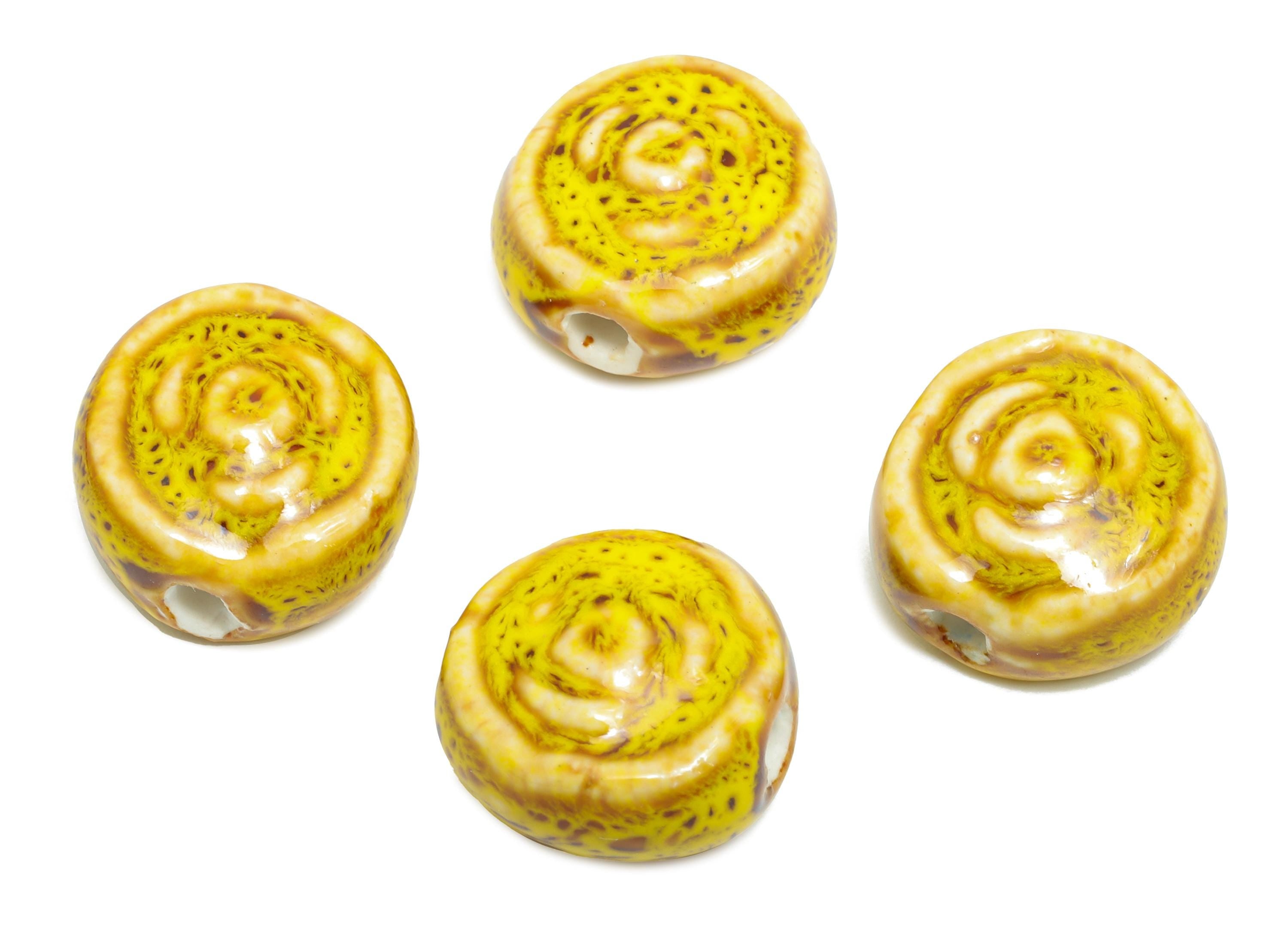 Glazed Ceramic Spiral Beads - Textured Round Flower Beads Component - Handmade Beads - Jewelry Making Beads - 17.46x17.87x10.28mm - NS2845 - DOMEDBAZAAR