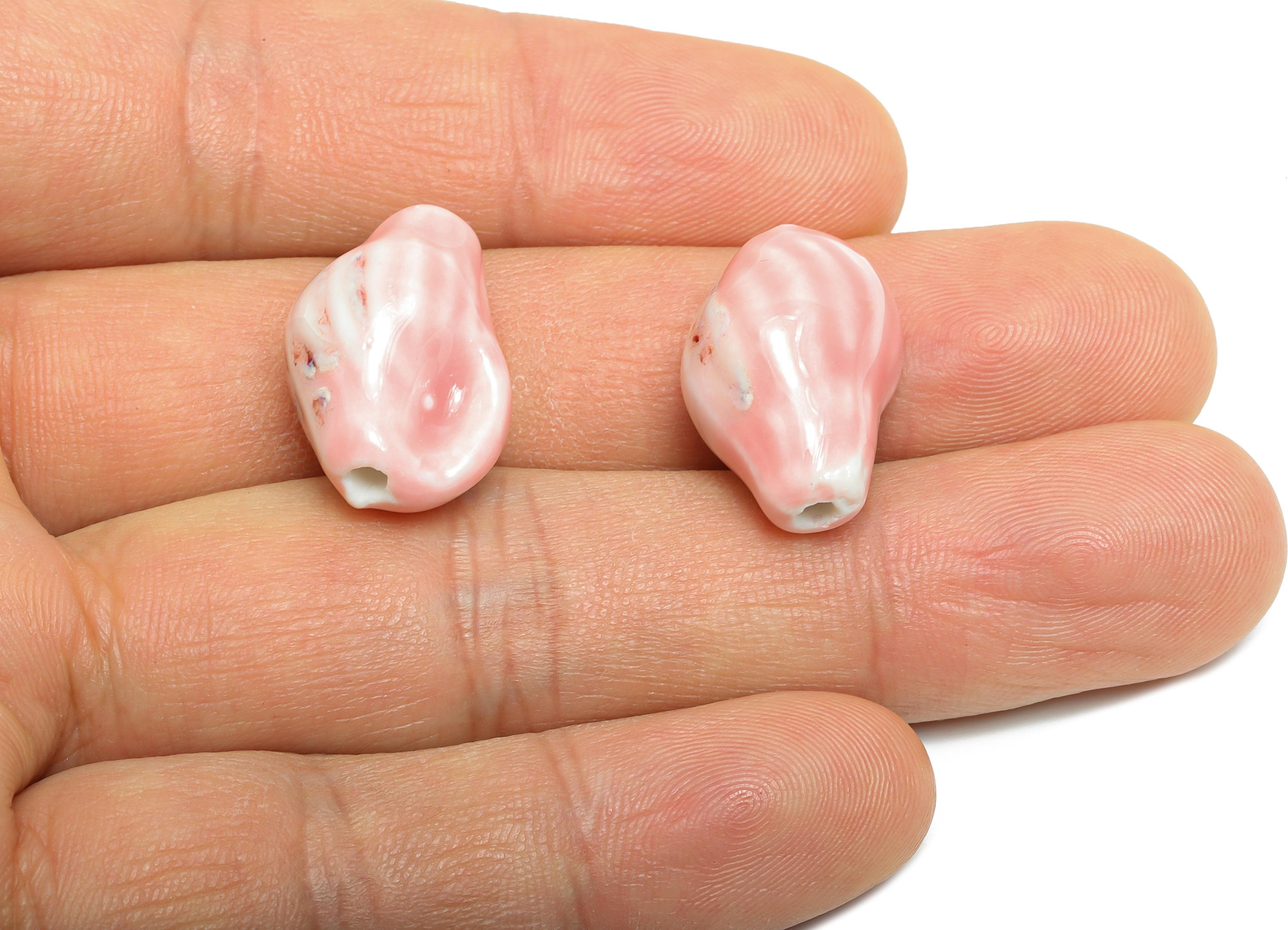 Glazed Ceramic Conch Shell Beads - Textured Ceramic Shell Beads - Handmade Bracelet Beads - Jewelry Component - 21.03x14.4x11.9mm - NS2846A - DOMEDBAZAAR