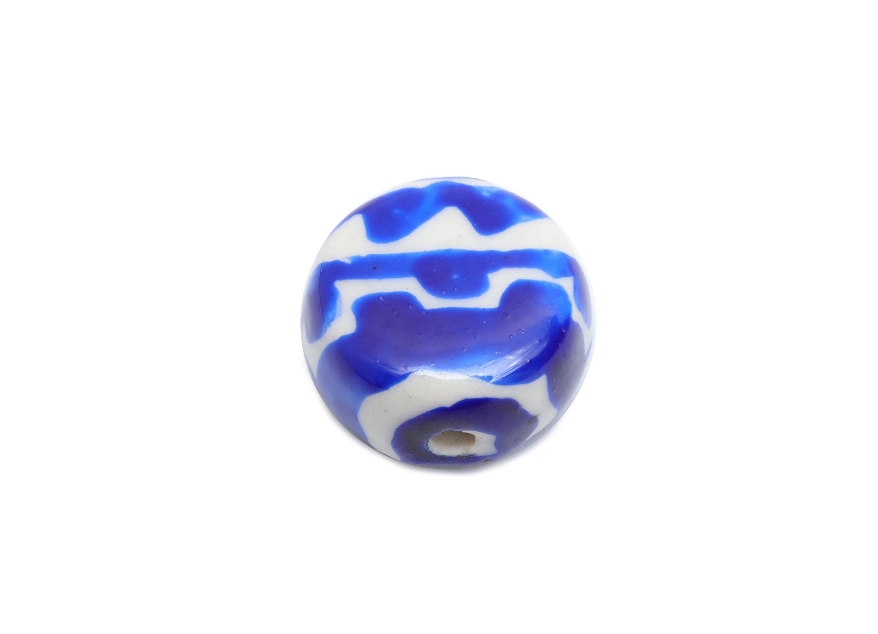 Glazed Ceramic Round Beads - Ethnic Pattern Beads Component - Handmade Ceramic Beads - Jewelry Making Beads - 15.12x15.9x9.05mm - NS2837