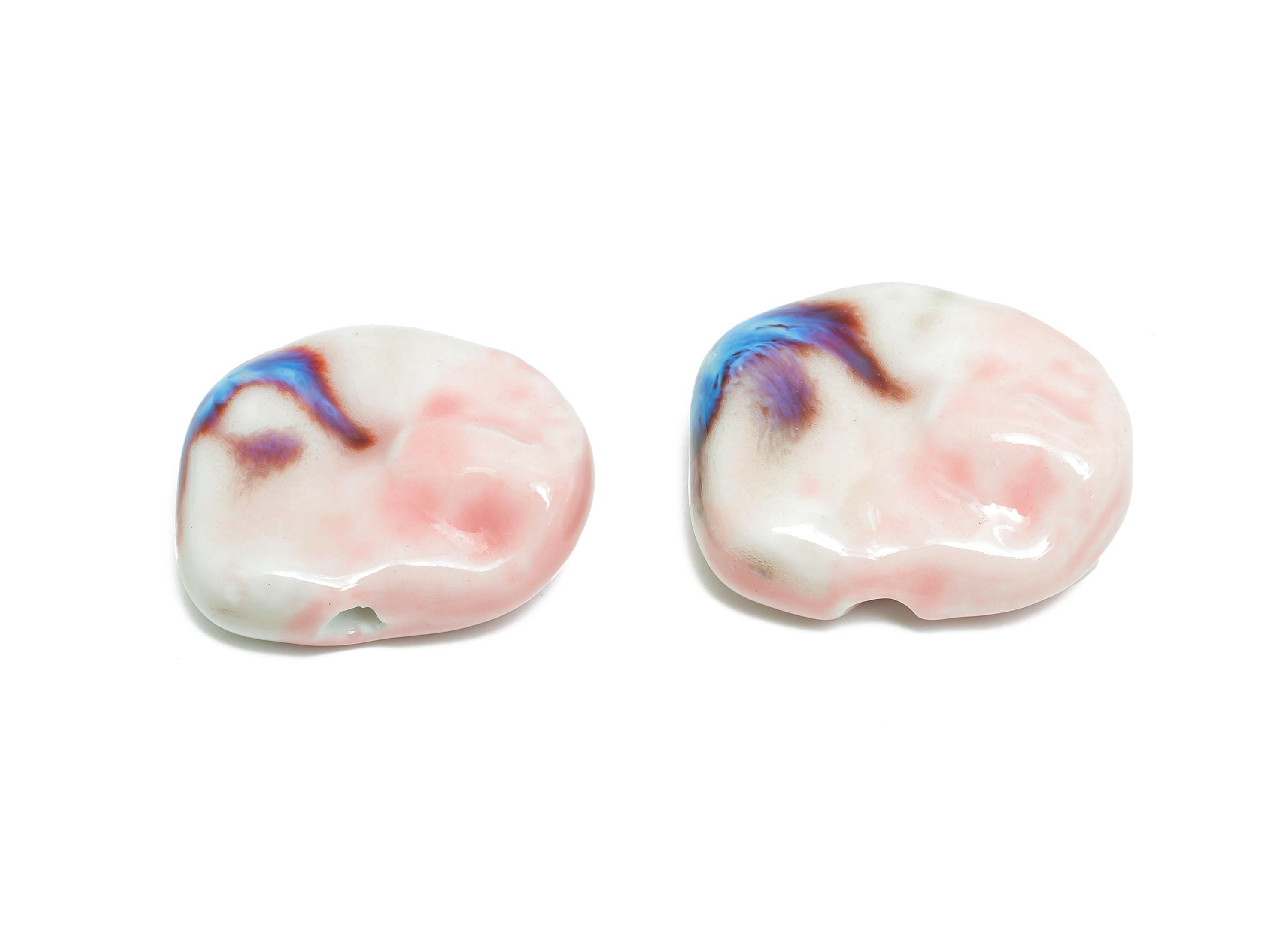 Glazed Ceramic Geometric Beads - Unique Beads Components for Necklace - Abstract Beads - Handmade Making DIY - 29.48x24.27x11.02mm - NS2777D - DOMEDBAZAAR