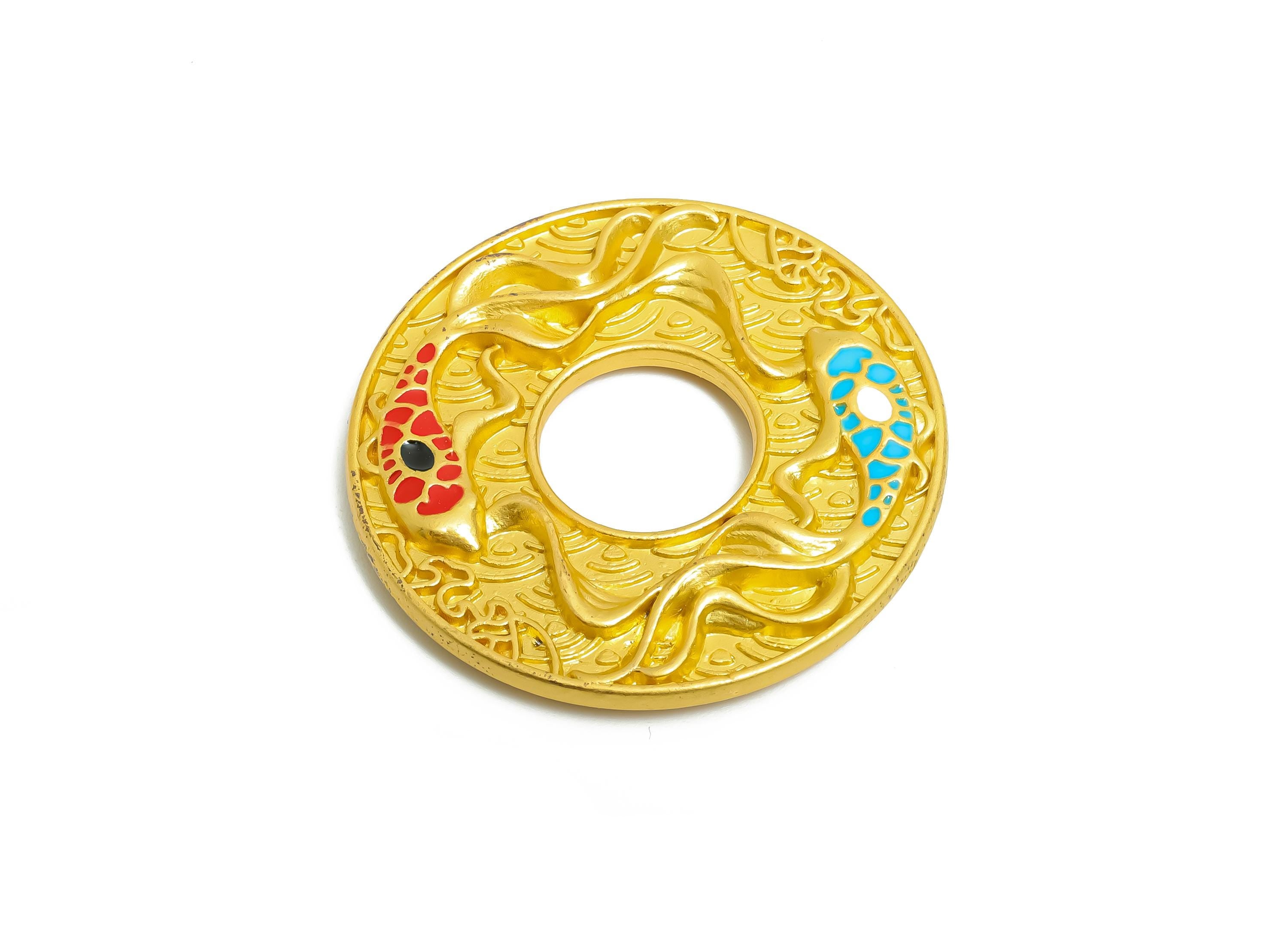 Alloy Koi Fish Pendant - Colorful Enamel Pendant - Gold Dainty Intricate Pendant - Eastern Charm - 18K Alluvial Gold - 33x33x4mm - ZZ2138 - DOMEDBAZAAR