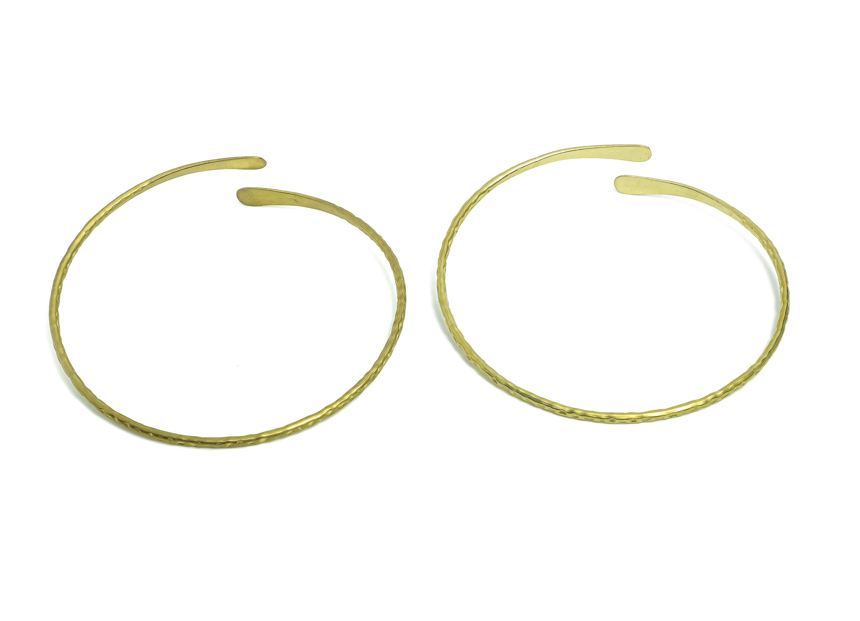 2mm Brass Hammered Bracelet - Raw Brass Adjustable Chic Bracelet - Textured Open Wire Bangle - Handmade Jewelry - 67.8x37.1x2.2mm - PP11131 - DOMEDBAZAAR