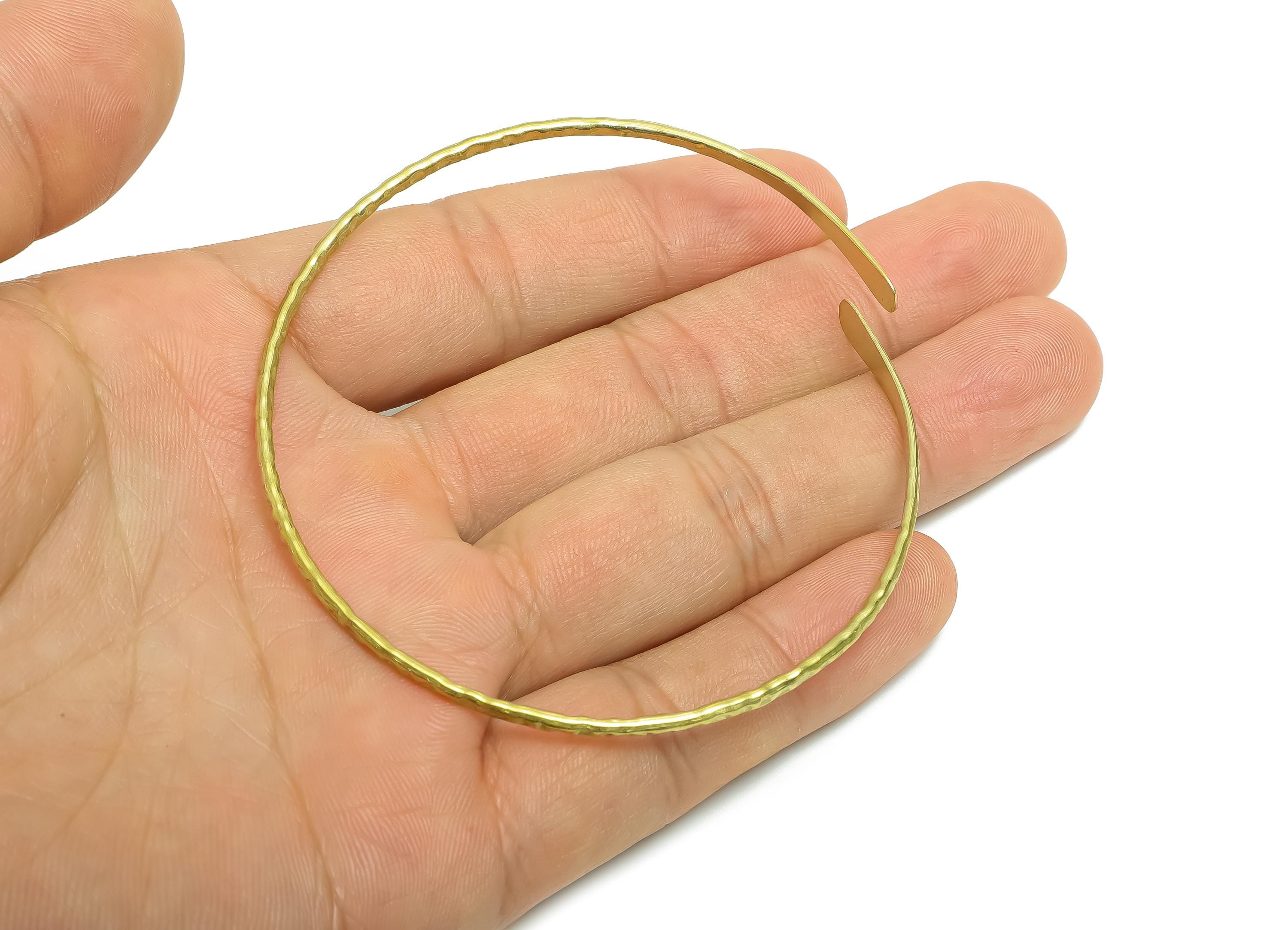 2mm Brass Hammered Bracelet - Raw Brass Adjustable Chic Bracelet - Textured Open Wire Bangle - Handmade Jewelry - 67.8x37.1x2.2mm - PP11131 - DOMEDBAZAAR