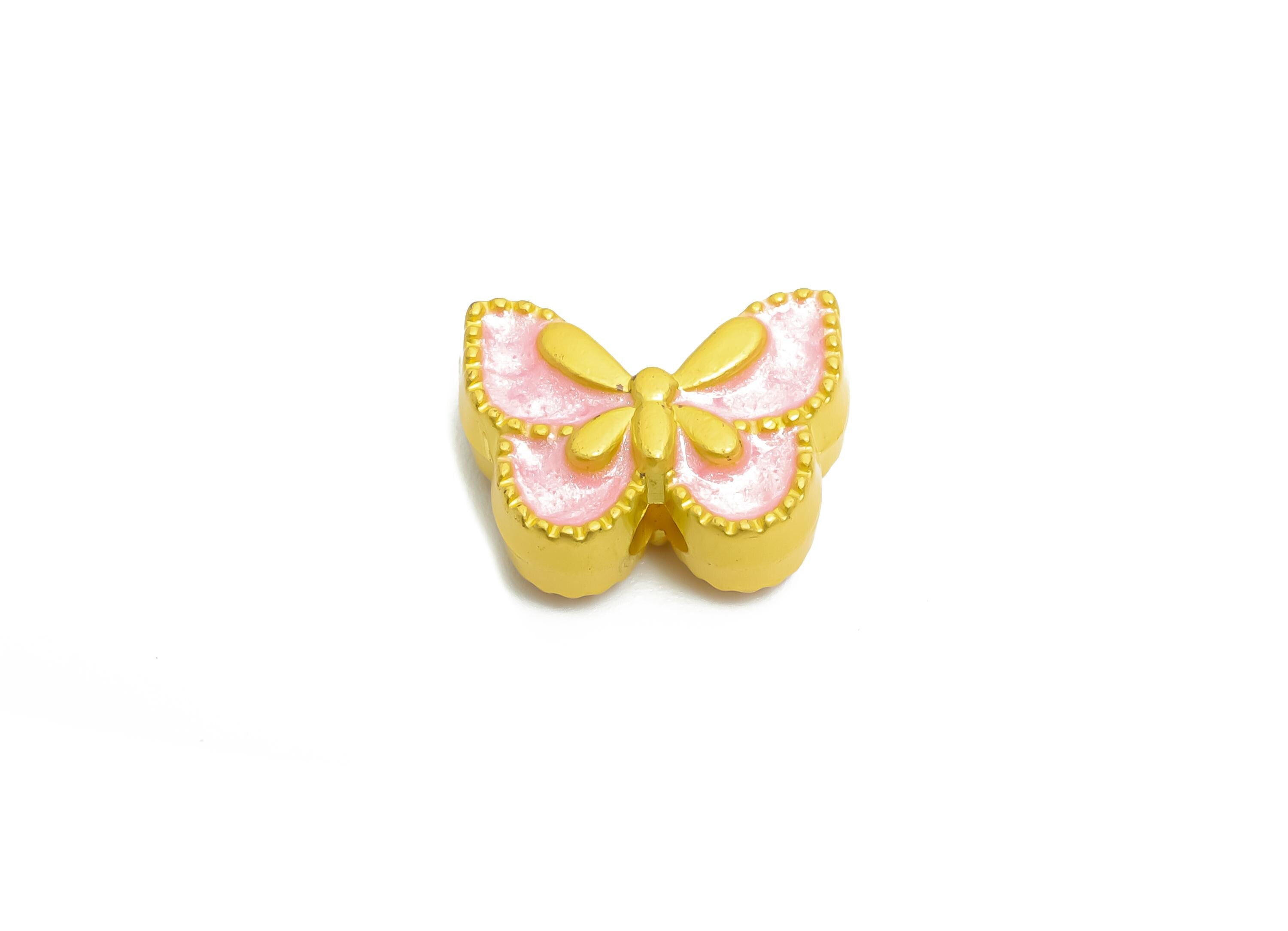 Alloy Butterfly Bead - Pink Enamel for Bracelets - Butterfly Jewelry Bead - Handcrafted Butterfly Bead - 18K Matt Gold - 10x13x5mm - ZZ2140 - DOMEDBAZAAR
