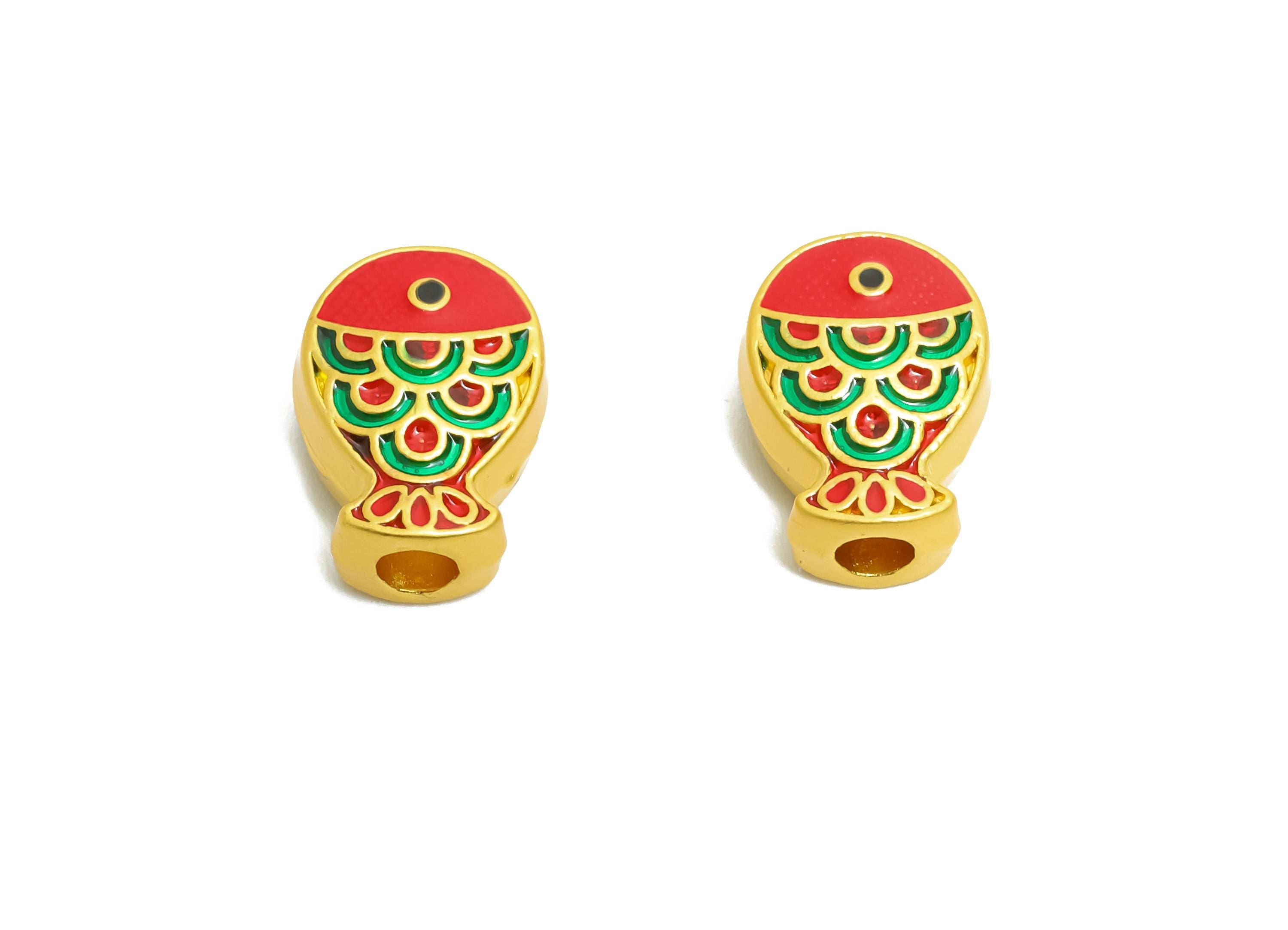 Alloy Fish Koi Bead - Enamel Fish Bead for Bracelets - Marine Decorative Fish Bead - Eastern Charm - 18K Matte Gold - 11.91x8x5mm - ZZ2143