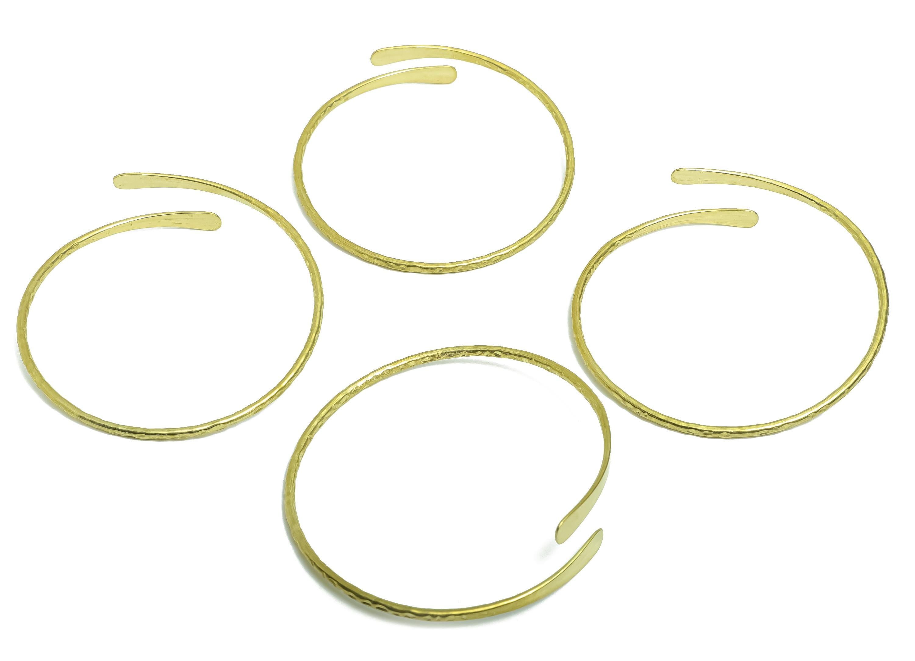 2.6mm Brass Hammered Bracelet - Raw Brass Adjustable Chic Bracelet - Textured Open Wire Bangle - Handmade Jewelry - 66.56x68x2.6mm - PP11135 - DOMEDBAZAAR