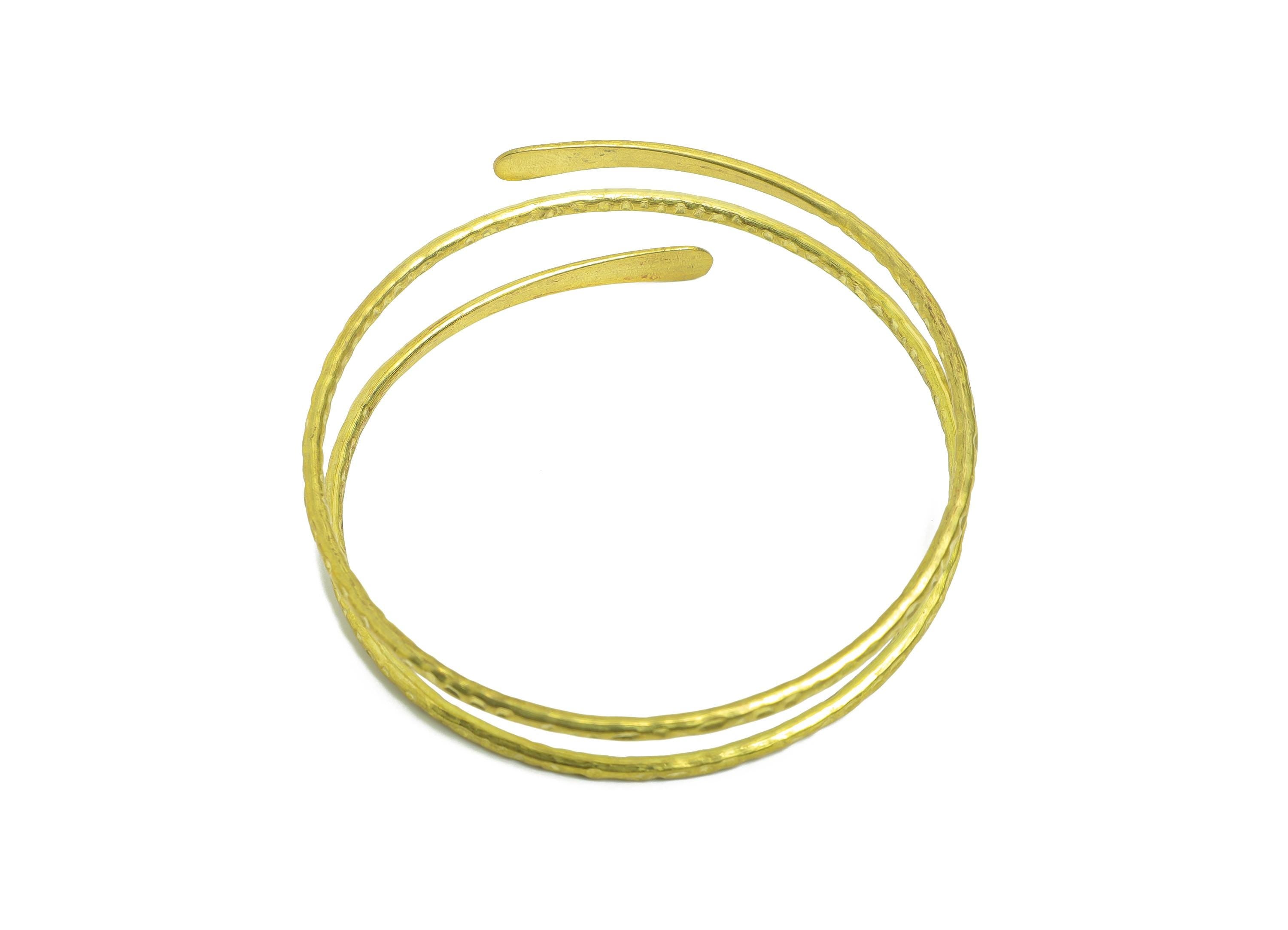 2.6mm Brass Hammered Bracelet - Raw Brass Adjustable Wrap Bracelet - Textured Open Wire Spiral Bangle - Modern Jewelry -68x68x2.6mm -PP11136 - DOMEDBAZAAR