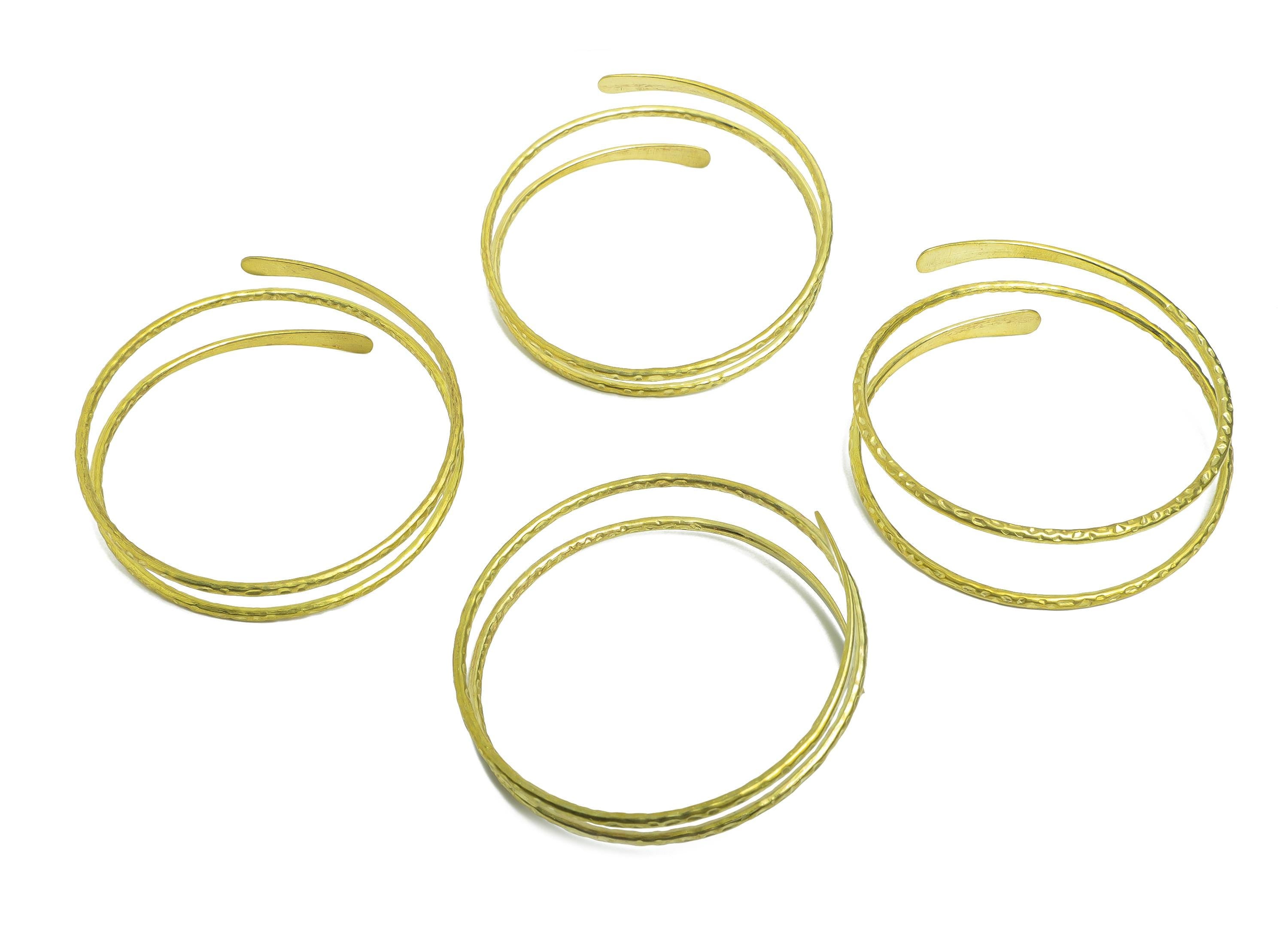 2.6mm Brass Hammered Bracelet - Raw Brass Adjustable Wrap Bracelet - Textured Open Wire Spiral Bangle - Modern Jewelry -68x68x2.6mm -PP11136 - DOMEDBAZAAR