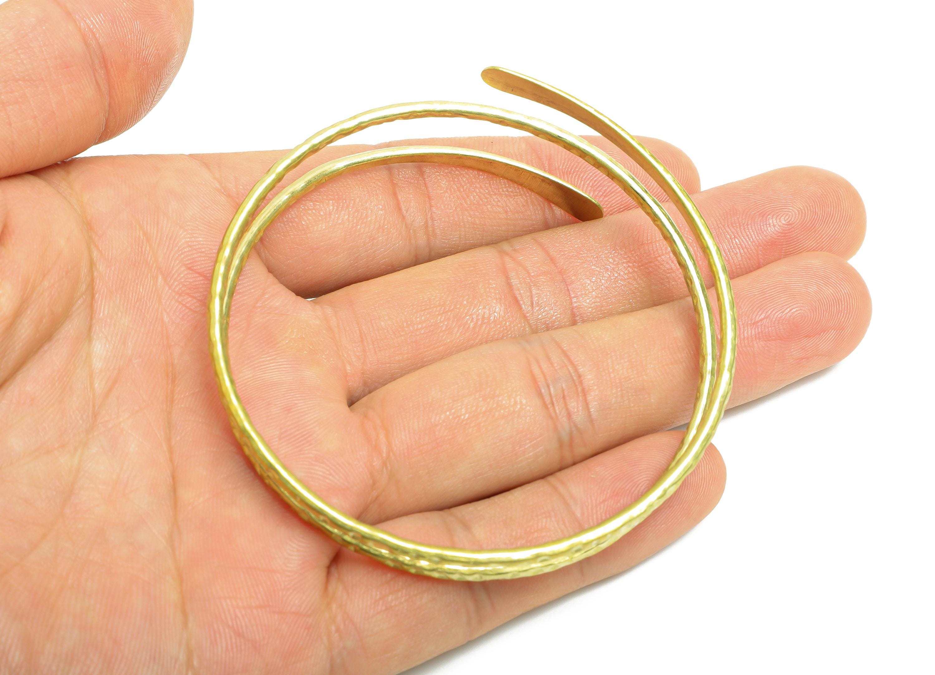 2.6mm Brass Hammered Bracelet - Raw Brass Adjustable Wrap Bracelet - Textured Open Wire Spiral Bangle - Modern Jewelry -68x68x2.6mm -PP11136 - DOMEDBAZAAR