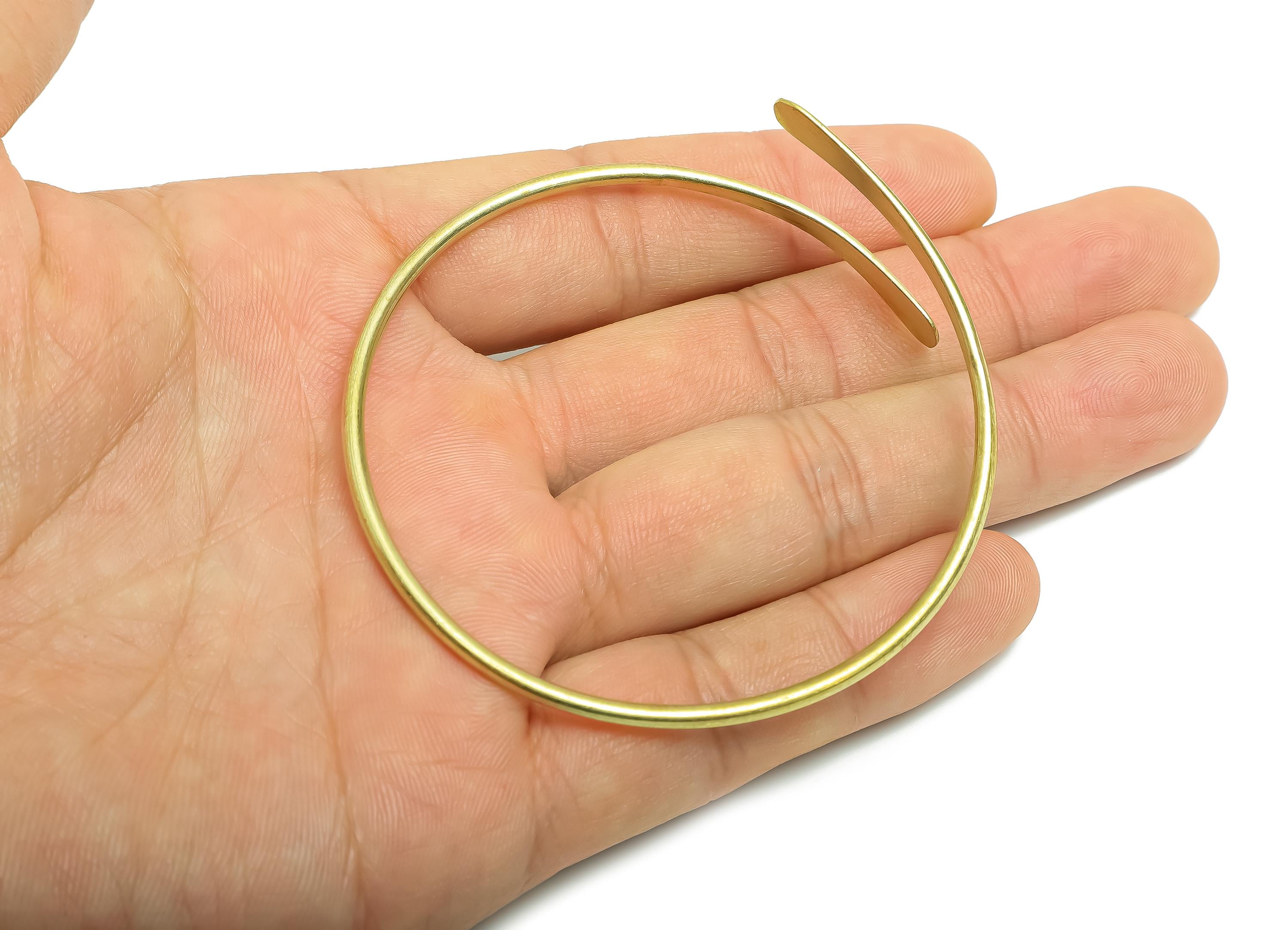 2.5mm Brass Hammered Bracelet - Raw Brass Adjustable Chic Bracelet - Dainty Open Wire Bangle - Handmade Jewelry - 67.62x69.4x2.5mm -PP11134 - DOMEDBAZAAR