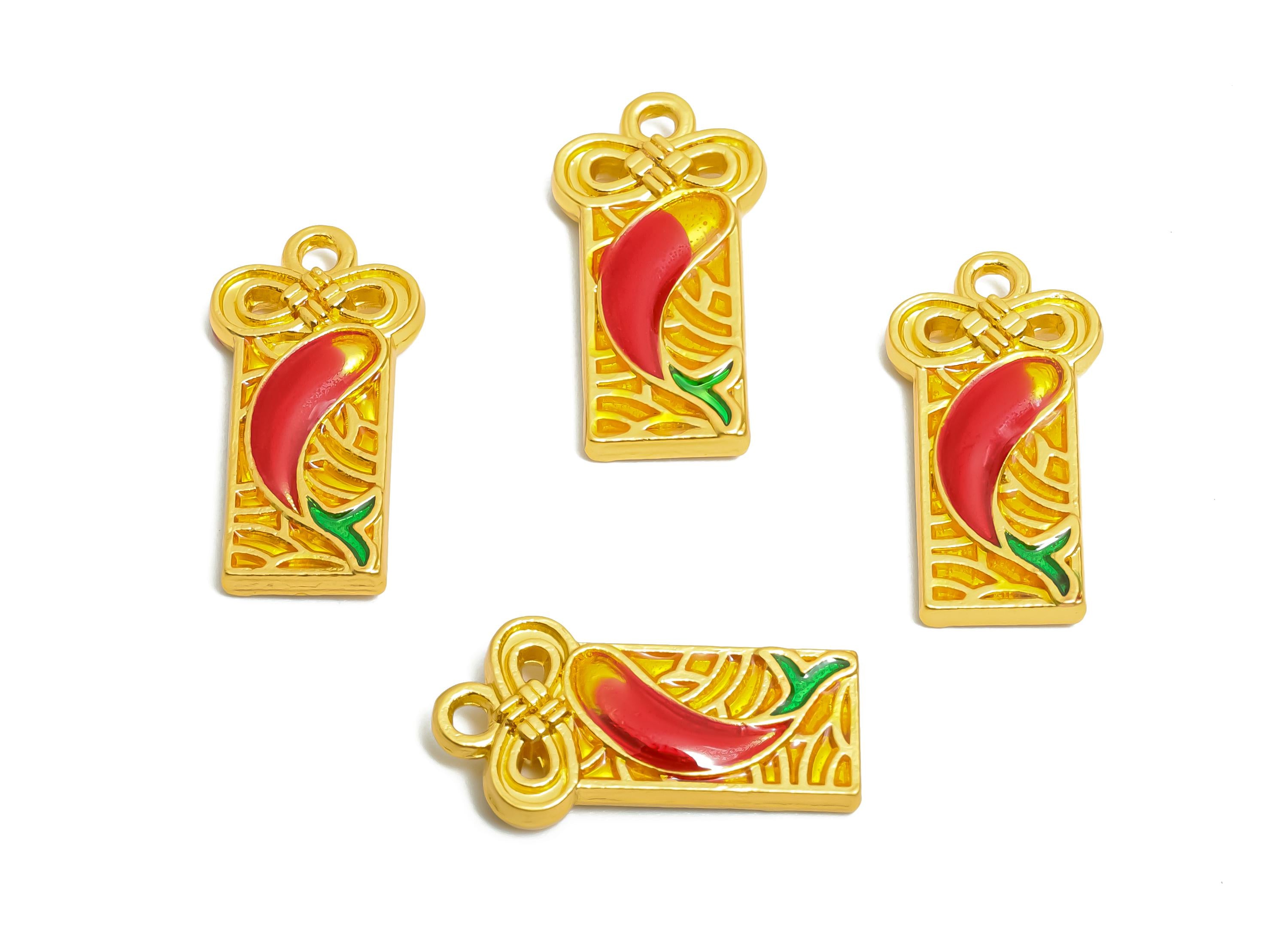 Alloy Koi Fish Charm - Colorful Enamel for Bracelets - Rectangle Eastern Charm - DIY Handcrafted Bead - 18K Matte Gold - 20x10x3mm -ZZ2133 - DOMEDBAZAAR