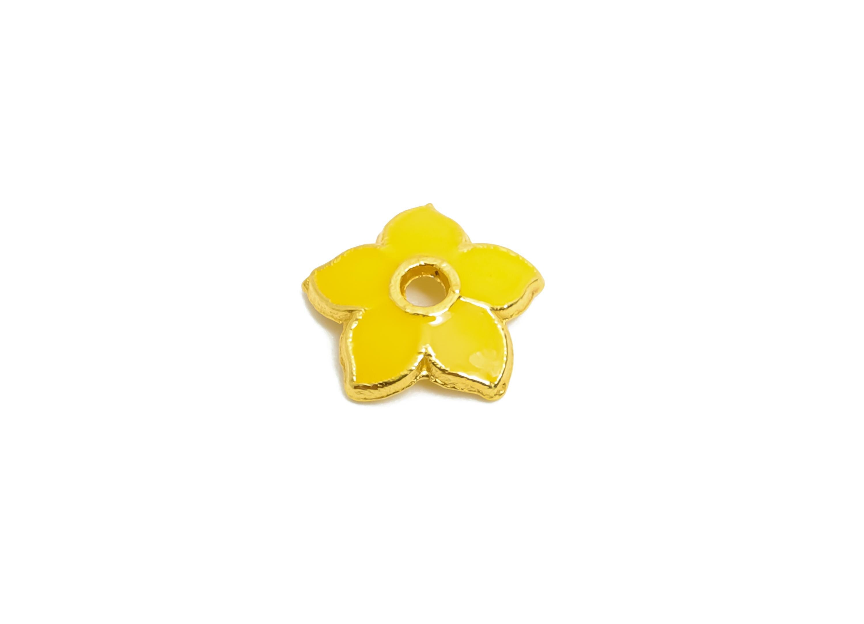 Alloy Orange Floral Bead - Colorful Enamel for Bracelets - Bead Cap Jewelry - DIY Handcrafted Bead Base - 18K Matte Gold - 8x8x1mm - ZZ2147 - DOMEDBAZAAR