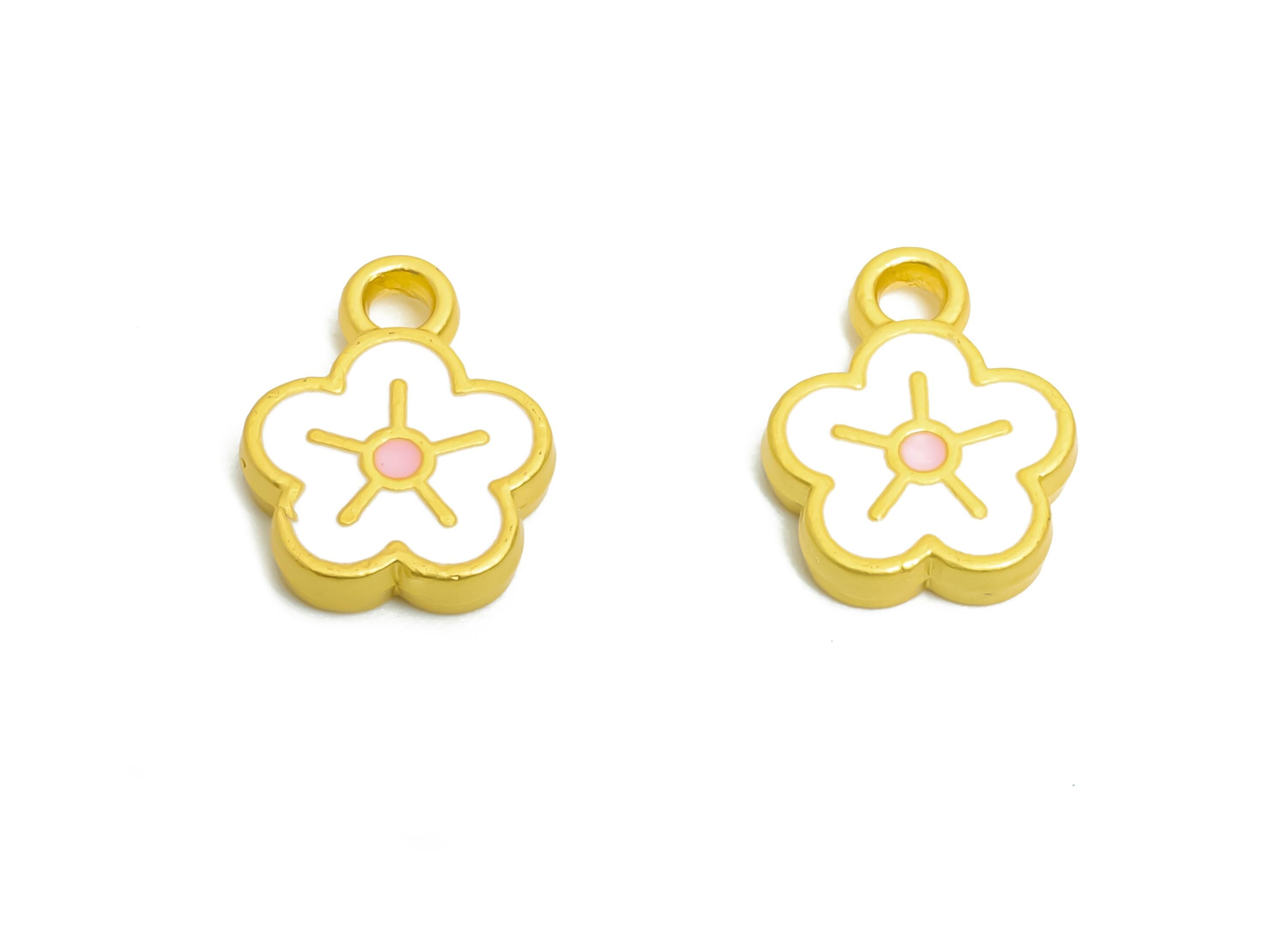 Alloy Tiny Floral Charm - Colorful Enamel for Bracelets - Handmade Flower Dainty Charm for jewelry - 18K Matte Gold - 10.4x8x1mm - ZZ2153 - DOMEDBAZAAR