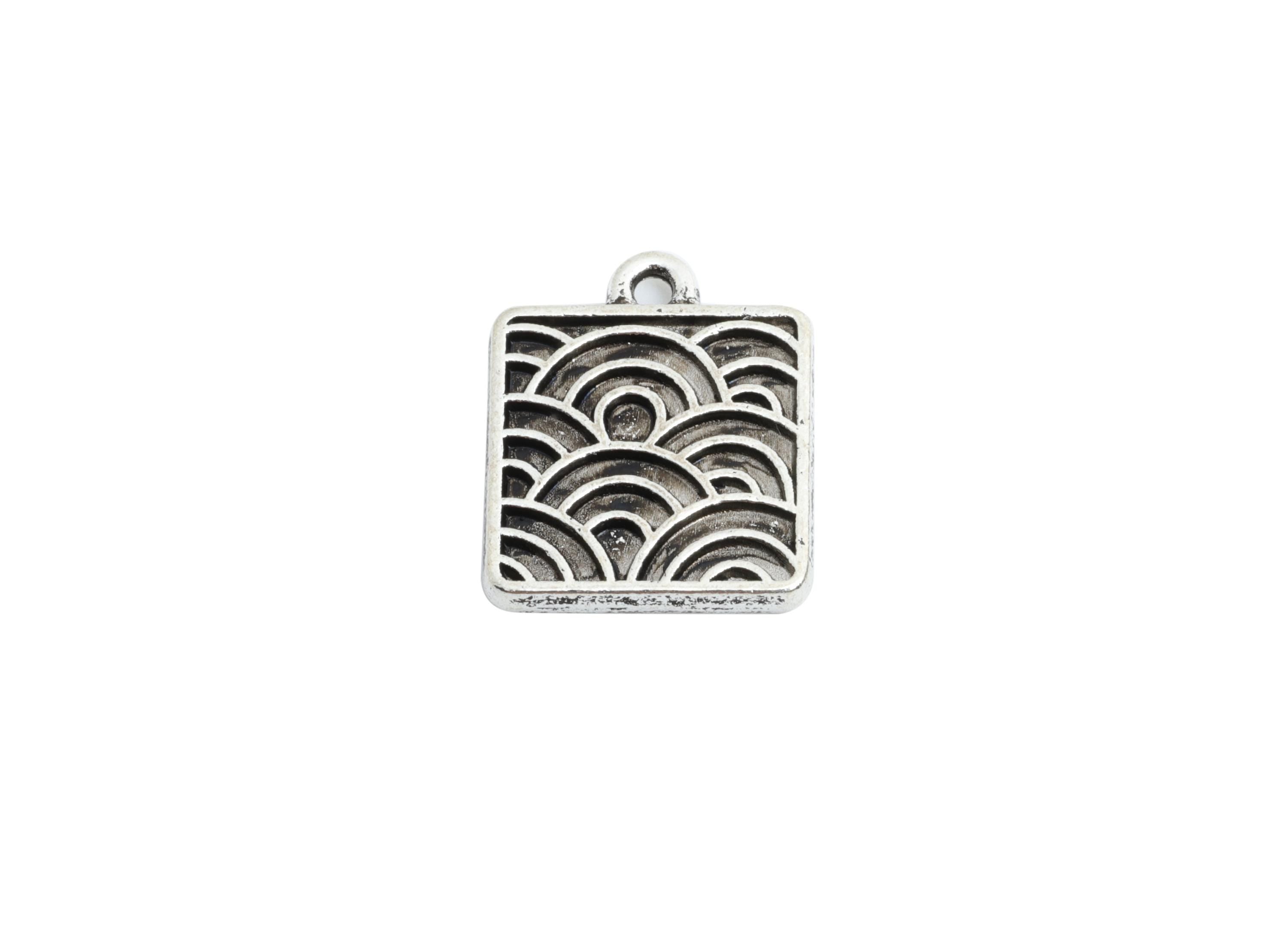 Alloy Square Charm - Chinese Word for Bracelets - Silver Engraved Jewelry - DIY Customizable Jewelry  - 18K Silver Plated - 15x12x2mm-ZZ2134 - DOMEDBAZAAR