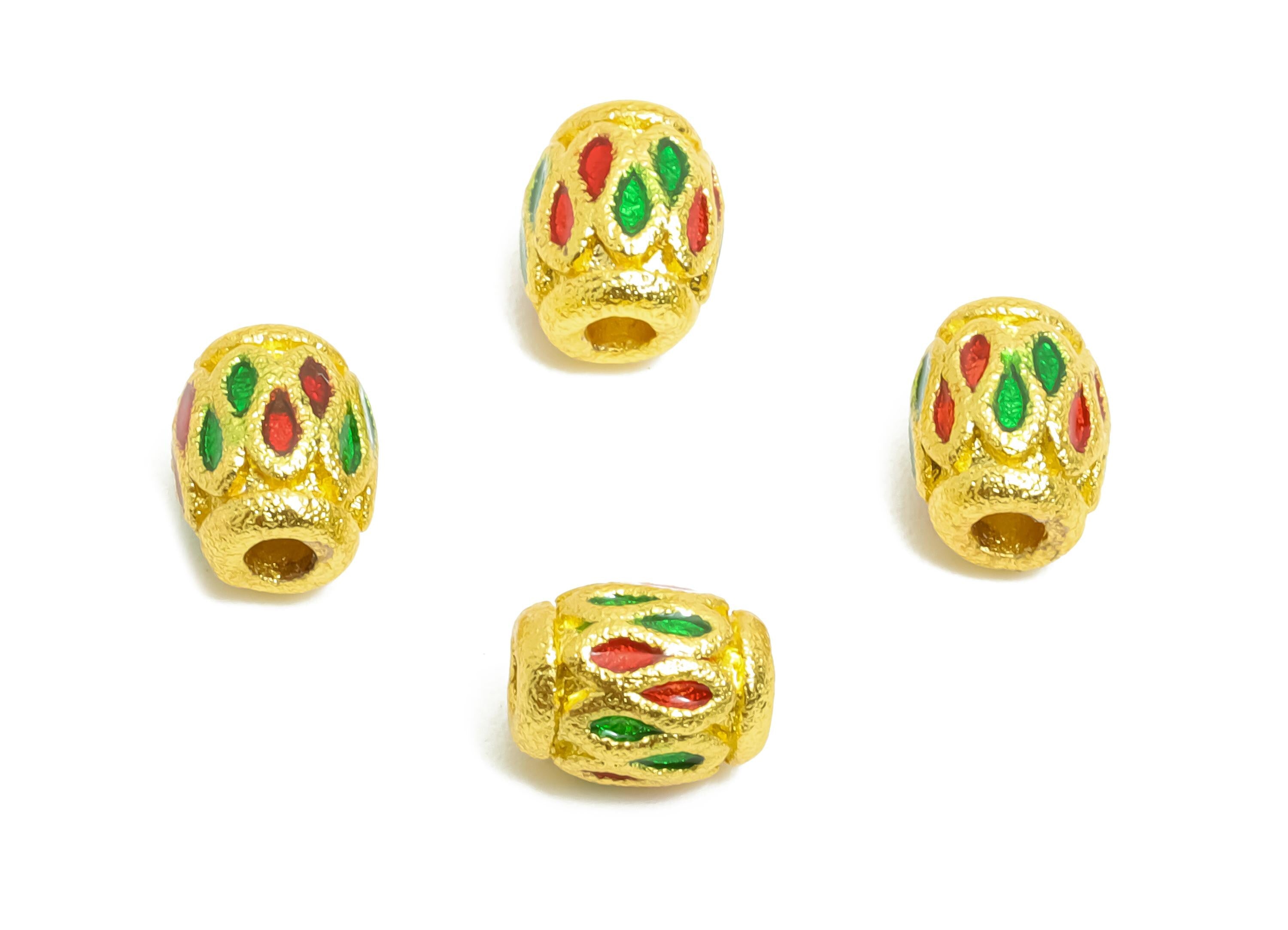 Alloy Enamel Space Bead - Gold Textured Tiny Beads for Bracelets - Handmade Bead - DIY Handcrafted Bead  - 18K Matte Gold - 6x5x4mm - ZZ2148 - DOMEDBAZAAR