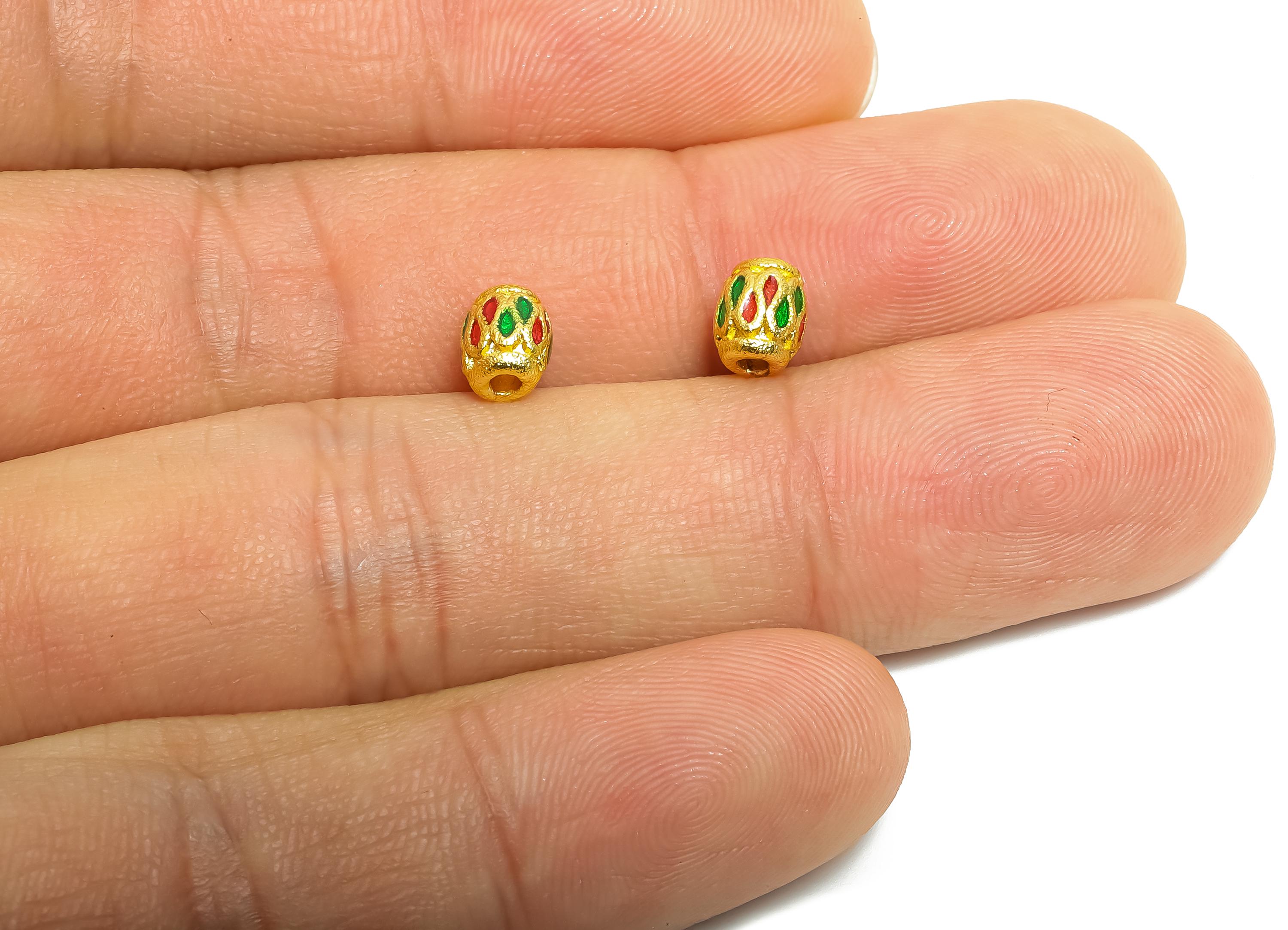 Alloy Enamel Space Bead - Gold Textured Tiny Beads for Bracelets - Handmade Bead - DIY Handcrafted Bead  - 18K Matte Gold - 6x5x4mm - ZZ2148 - DOMEDBAZAAR