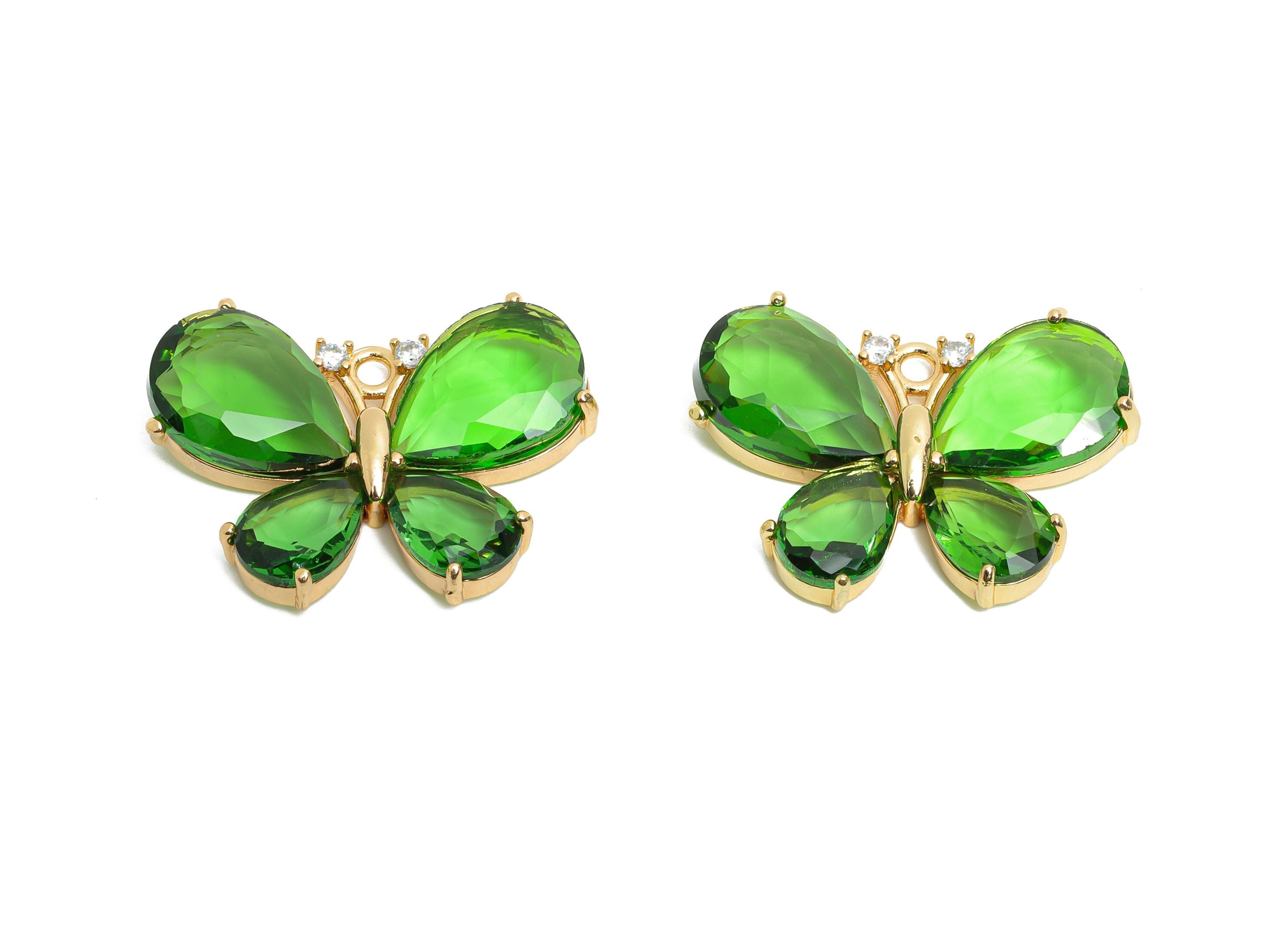 Brass Crystal Butterfly Pendant - Green Zircon Butterfly Necklace Pendant - Sparkling Jewelry DIY - KC Gold Plated - 28.77x19.73x5mm -GS1207 - DOMEDBAZAAR