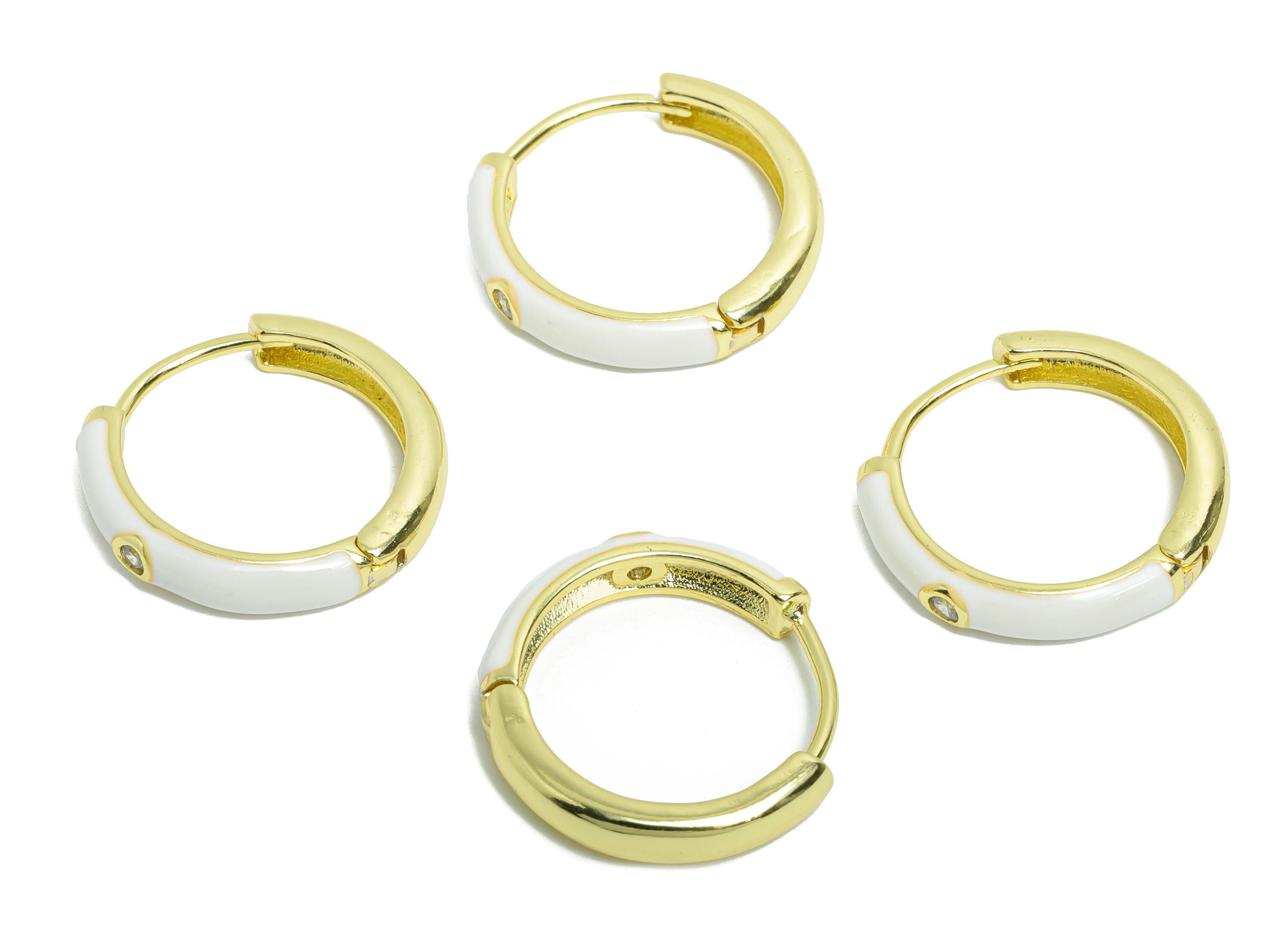 Brass CZ Hoop Earring - White Enamel CZ Huggie Earring - Classic Hoop Minimalist Jewelry - 18K Real Gold Plated -19.49x19.19x3.72mm -RGP9761 - DOMEDBAZAAR