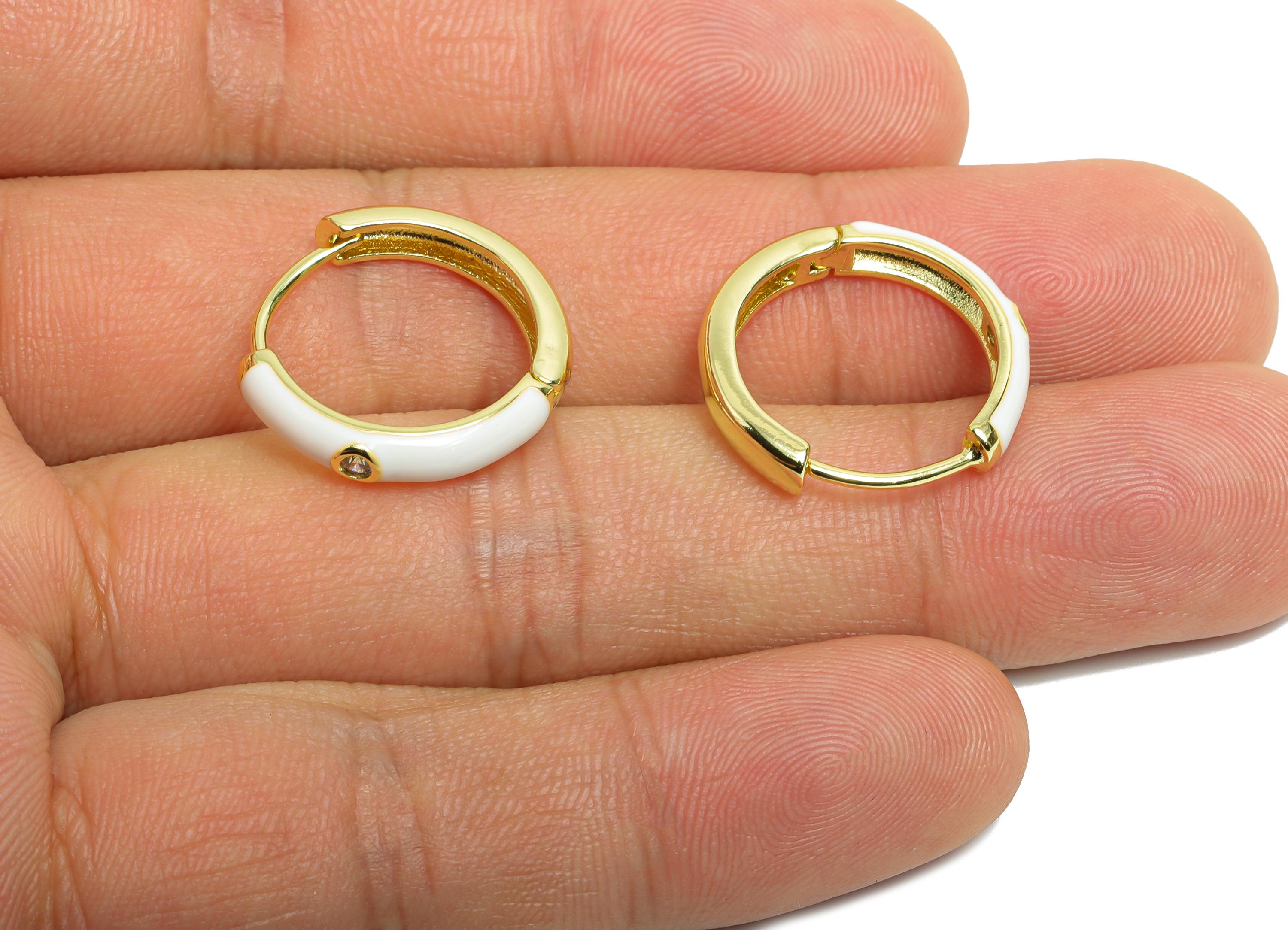 Brass CZ Hoop Earring - White Enamel CZ Huggie Earring - Classic Hoop Minimalist Jewelry - 18K Real Gold Plated -19.49x19.19x3.72mm -RGP9761 - DOMEDBAZAAR