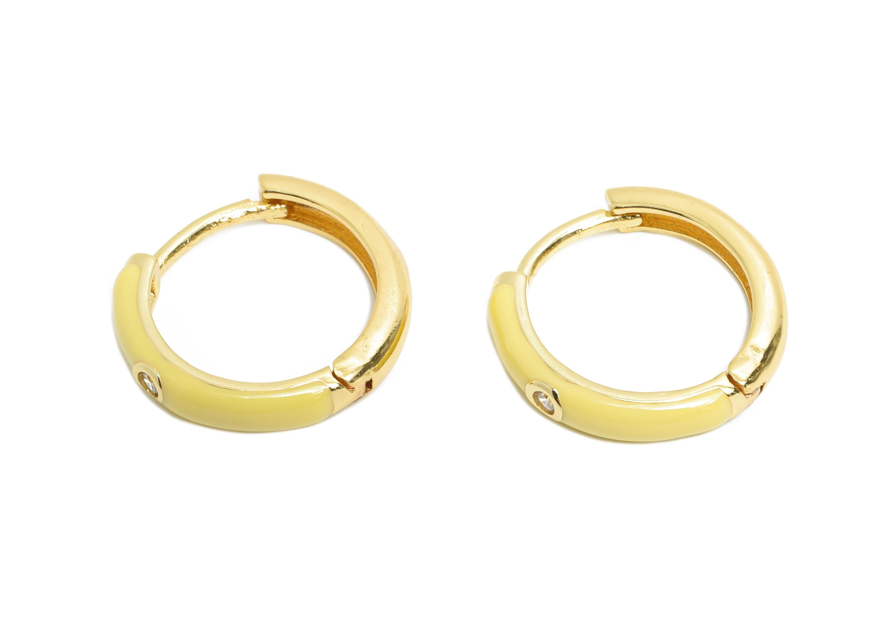 Brass CZ Hoop Earring - Yellow Enamel CZ Huggie Earring - Classic Hoop Minimalist Jewelry -18K Real Gold Plated -19.49x19.19x3.72mm -RGP9762 - DOMEDBAZAAR