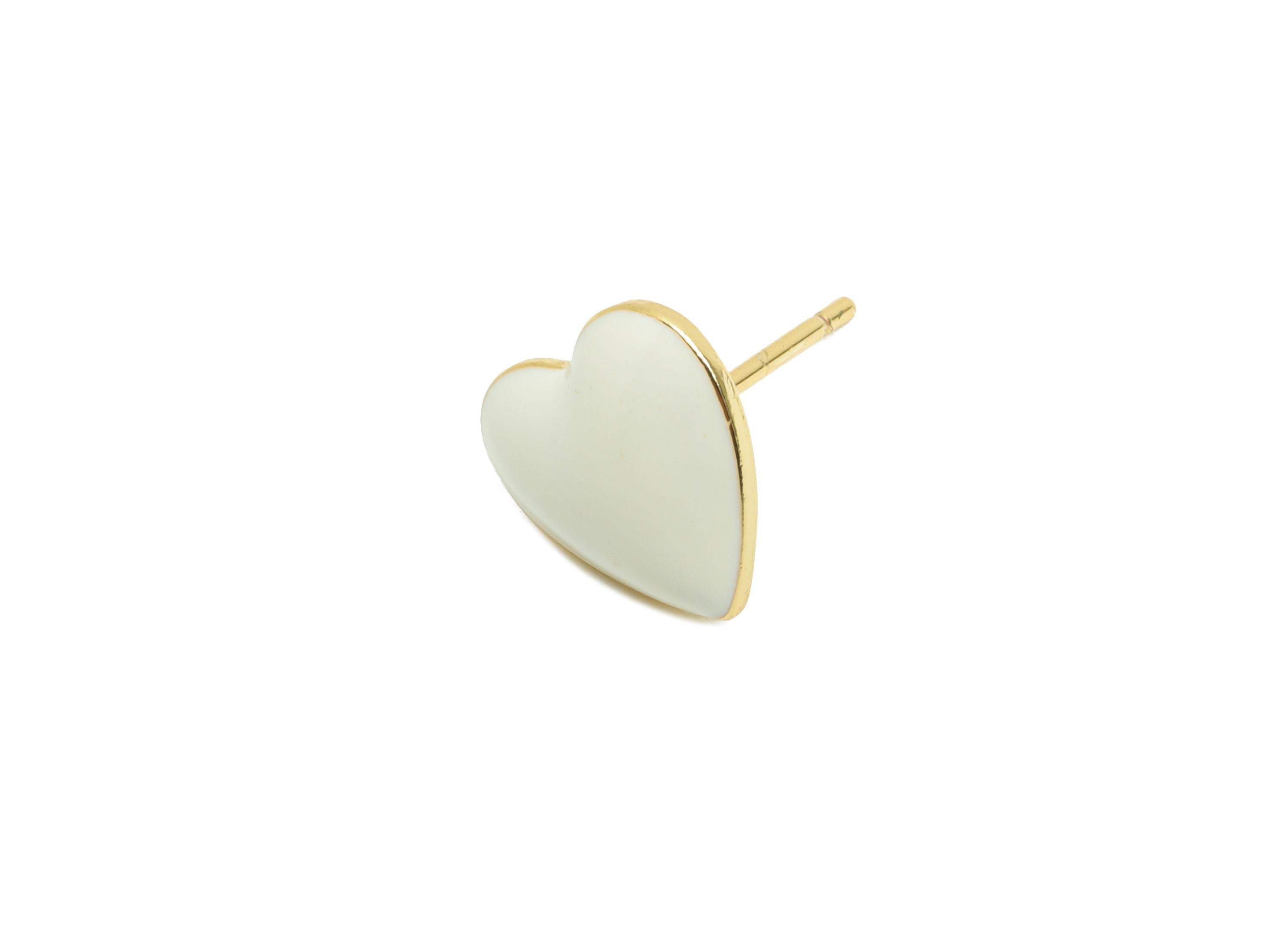 Brass Enamel Heart Stud - White Enamel Chic Colorful Earrings Stud - Minimalism Jewelry - 18K Real Gold Plating - 9.88x9.74x0.79mm - RGP9819 - DOMEDBAZAAR