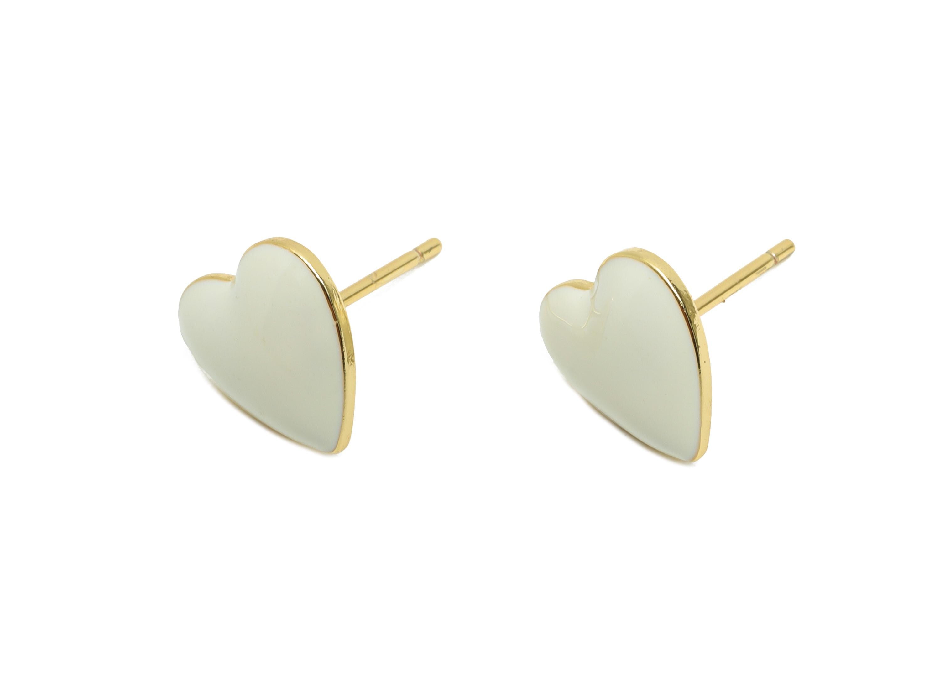 Brass Enamel Heart Stud - White Enamel Chic Colorful Earrings Stud - Minimalism Jewelry - 18K Real Gold Plating - 9.88x9.74x0.79mm - RGP9819 - DOMEDBAZAAR