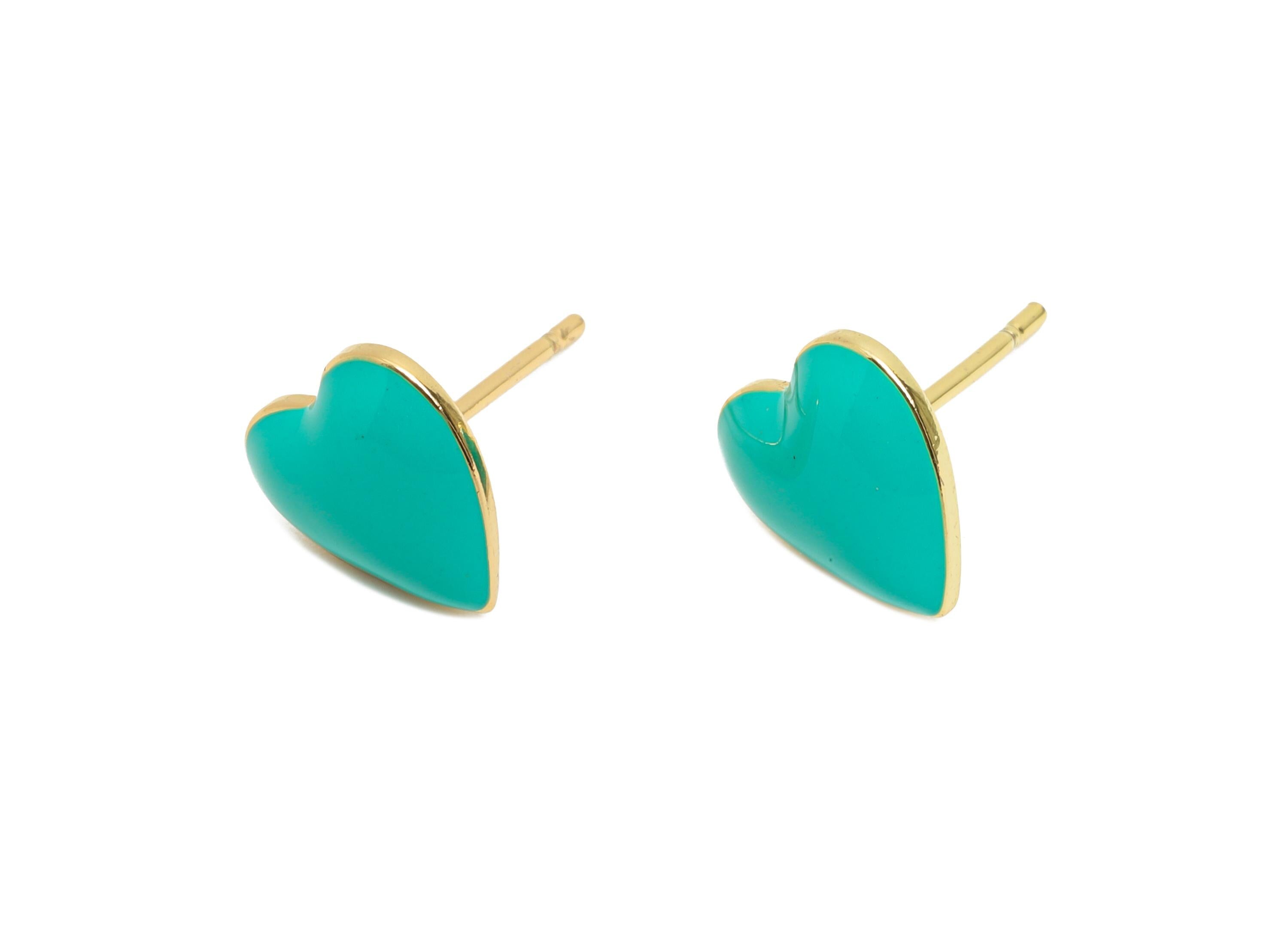 Brass Enamel Heart Stud - Green Enamel Chic Colorful Earrings Stud - Minimalism Jewelry - 18K Real Gold Plating - 9.88x9.74x0.79mm - RGP9820 - DOMEDBAZAAR