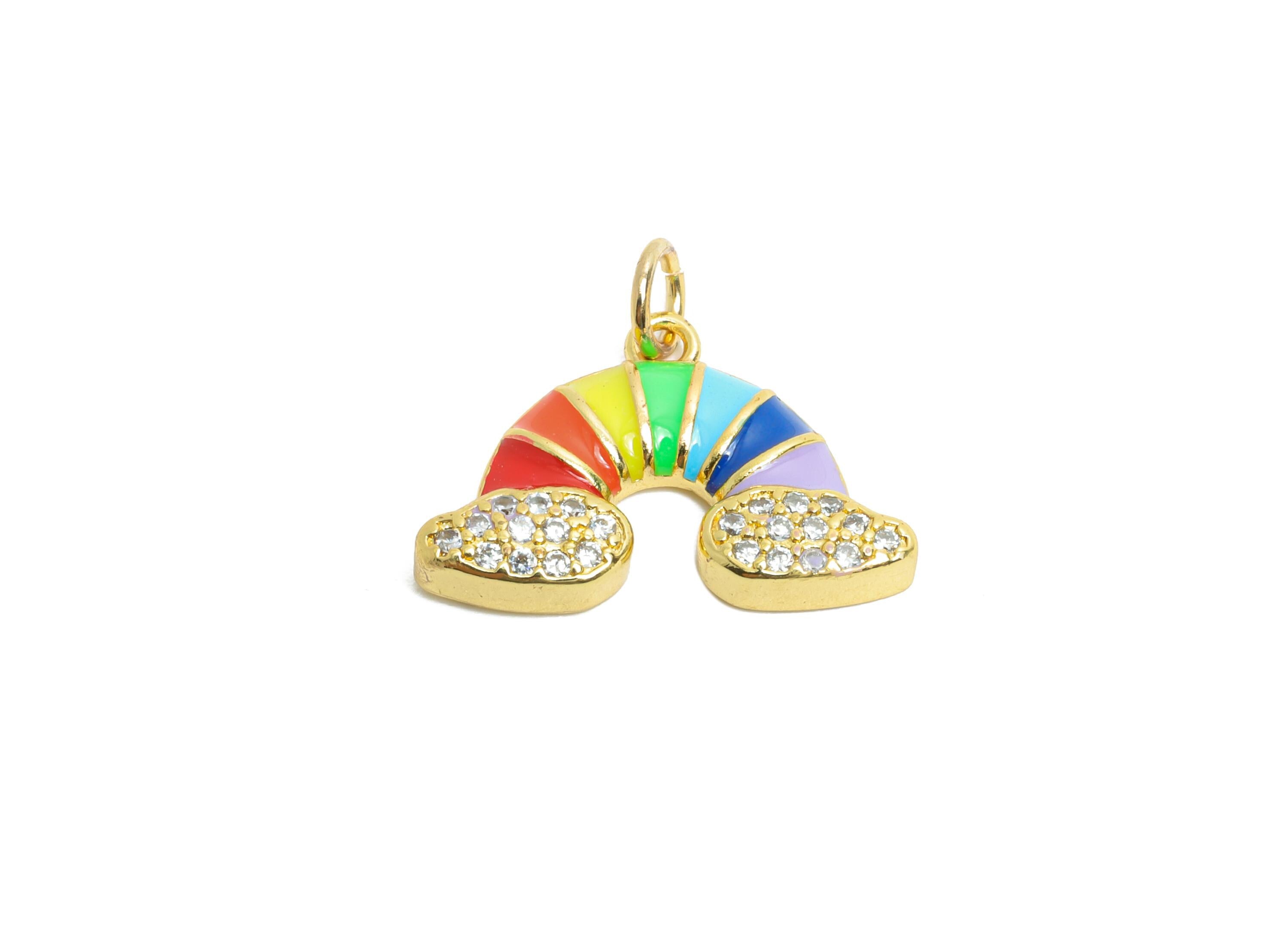 Brass CZ Rainbow Pendant - Colorful Enamel Pendant for Necklace - Danity Gold Jewelry - 18K Real Gold Plating - 13.82x20.26x3.54mm - RGP9731 - DOMEDBAZAAR