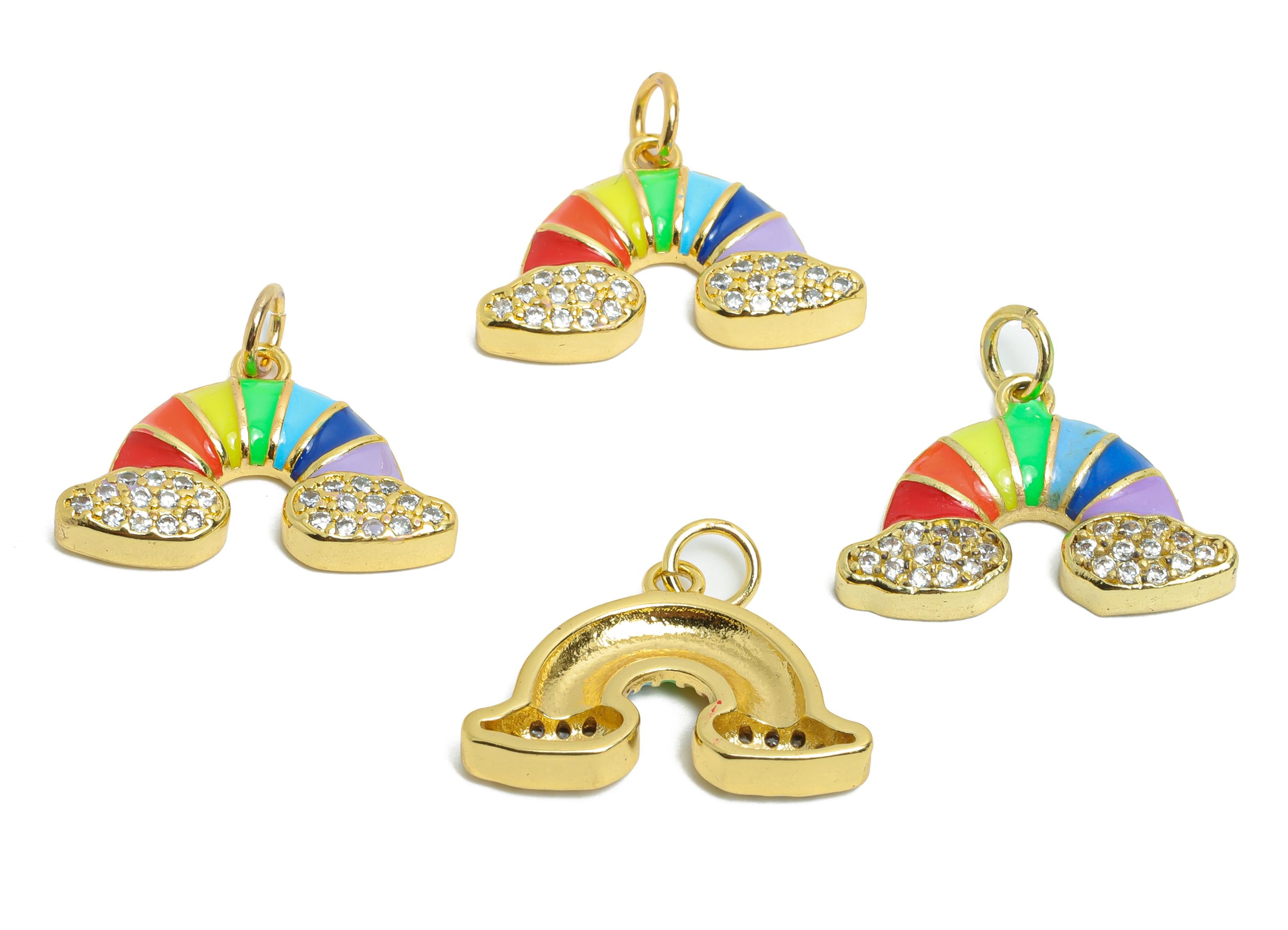 Brass CZ Rainbow Pendant - Colorful Enamel Pendant for Necklace - Danity Gold Jewelry - 18K Real Gold Plating - 13.82x20.26x3.54mm - RGP9731 - DOMEDBAZAAR