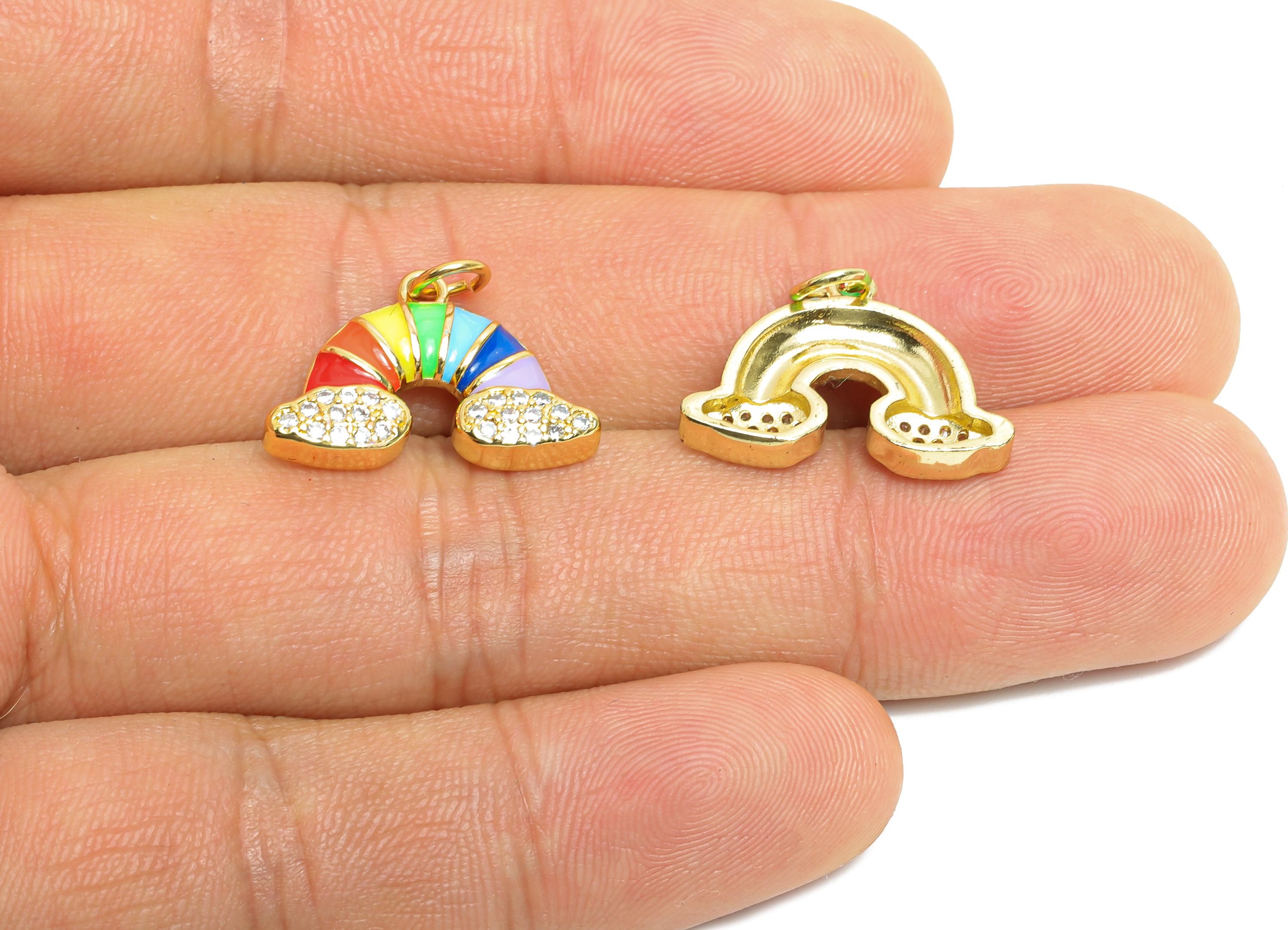 Brass CZ Rainbow Pendant - Colorful Enamel Pendant for Necklace - Danity Gold Jewelry - 18K Real Gold Plating - 13.82x20.26x3.54mm - RGP9731 - DOMEDBAZAAR