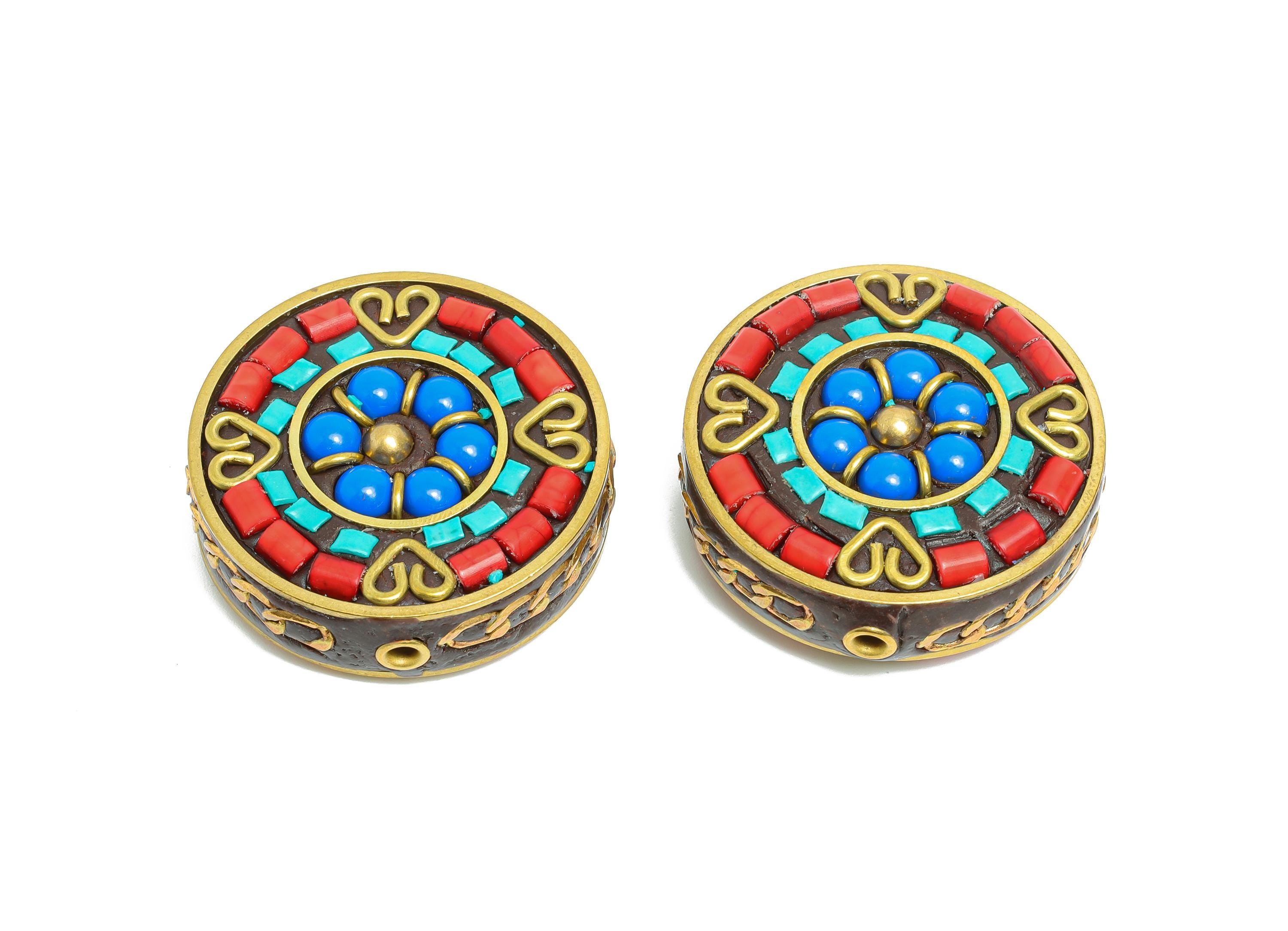 Nepal Handmade Brass Spacer Bead - Nepalese Colorful Bohemian Bead - Resin Tassel DIY Handmade Bracelet Accessories - 33x33x11mm -RGP9851 - DOMEDBAZAAR
