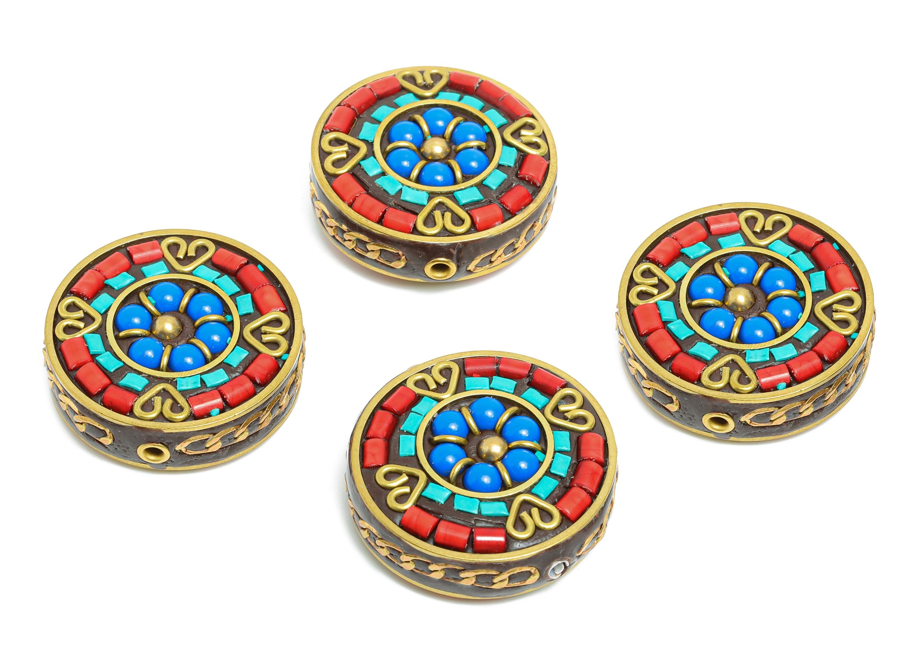 Nepal Handmade Brass Spacer Bead - Nepalese Colorful Bohemian Bead - Resin Tassel DIY Handmade Bracelet Accessories - 33x33x11mm -RGP9851 - DOMEDBAZAAR