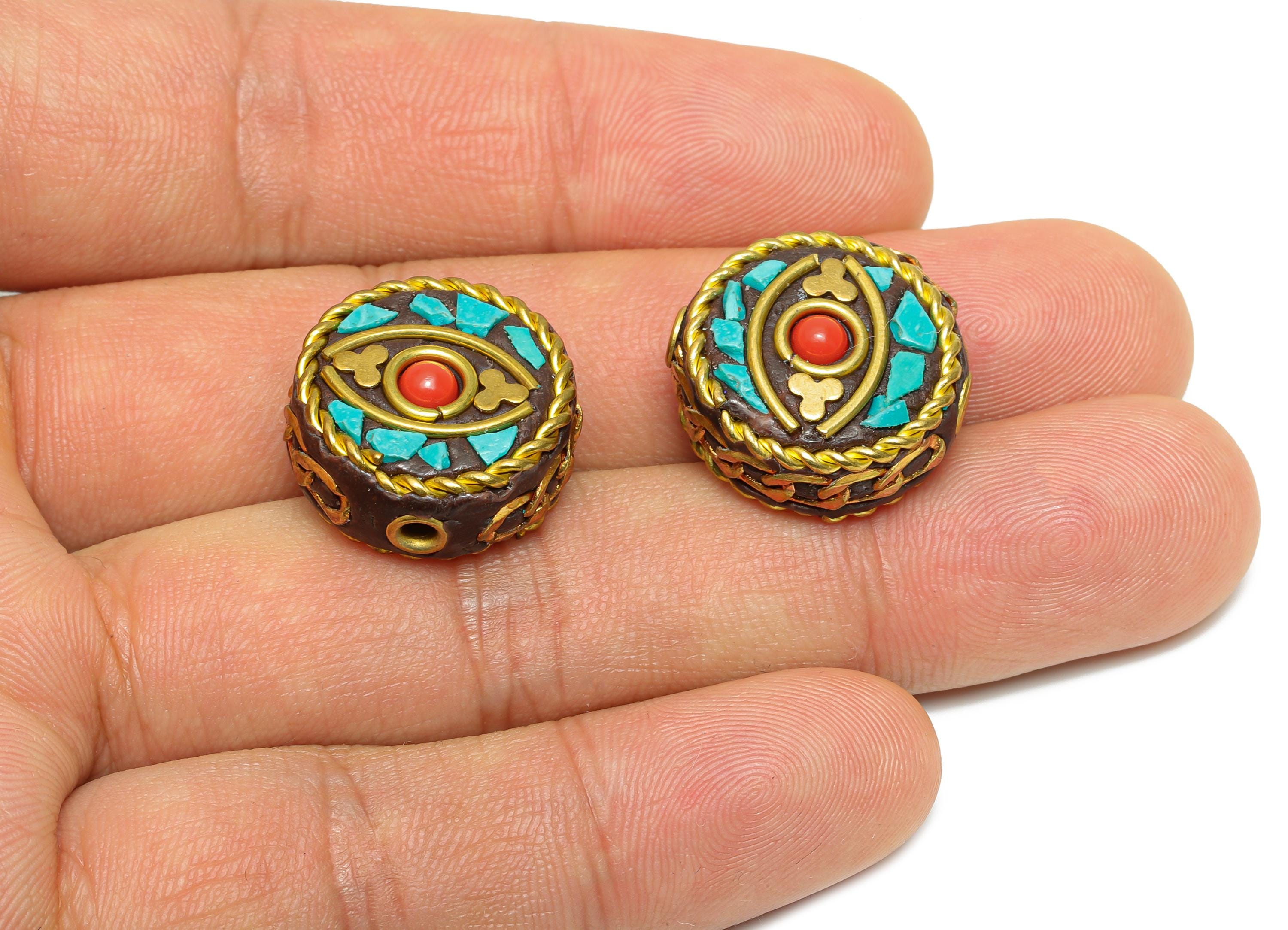 Handmade Brass Spacer Bead - Nepalese Colorful Bracelet Beads  - Resin Tassel DIY Handmade Accessories - Bohemian Bead - 19x19x10mm -RGP9854 - DOMEDBAZAAR