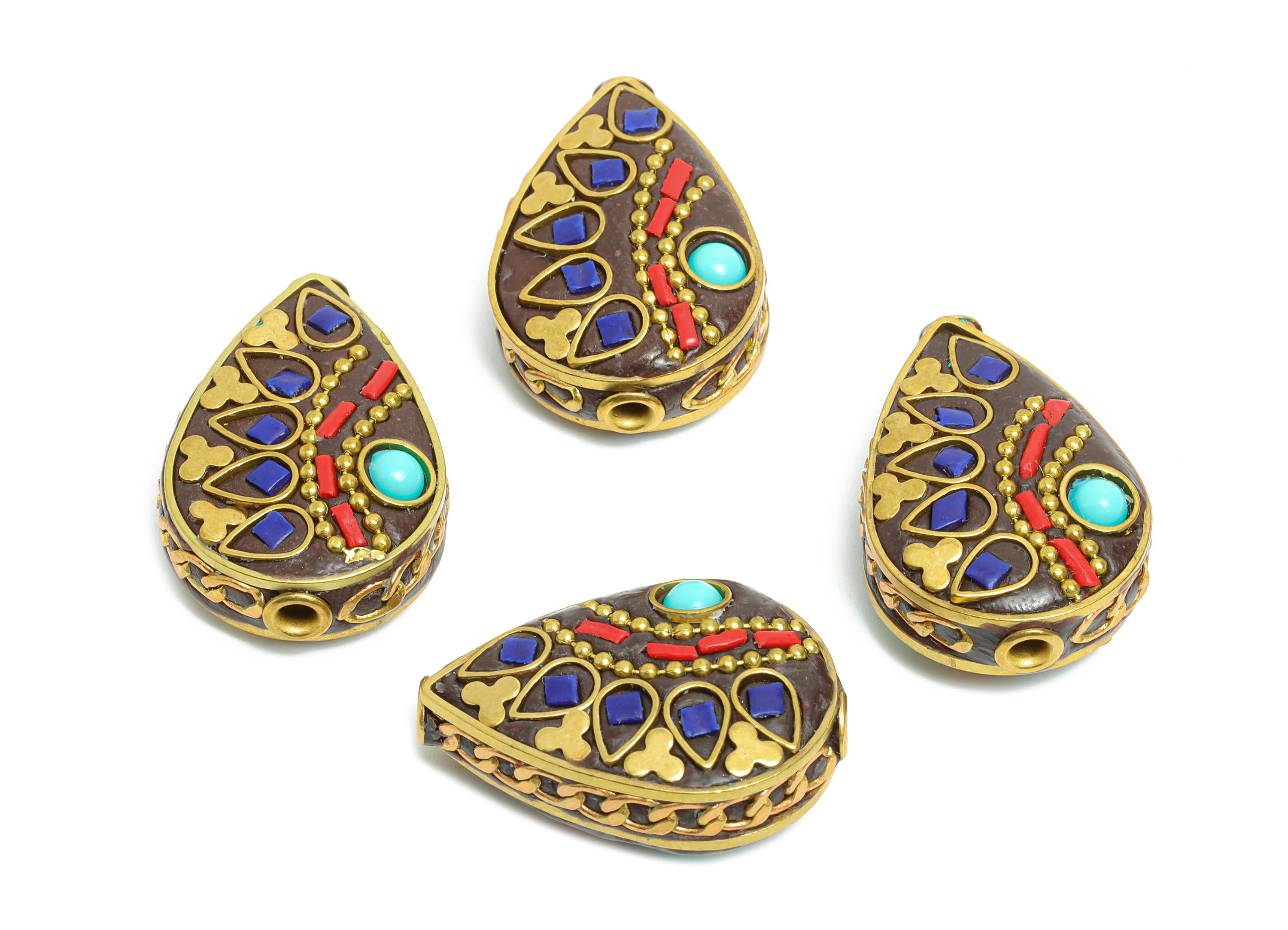 Teardrop Bohemian Bracelet Beads - Resin Nepalese Jewelry Artistry - Dainty  DIY Handmade - For DIY Jewelry - 26x18x9mm - RGP9860 - DOMEDBAZAAR