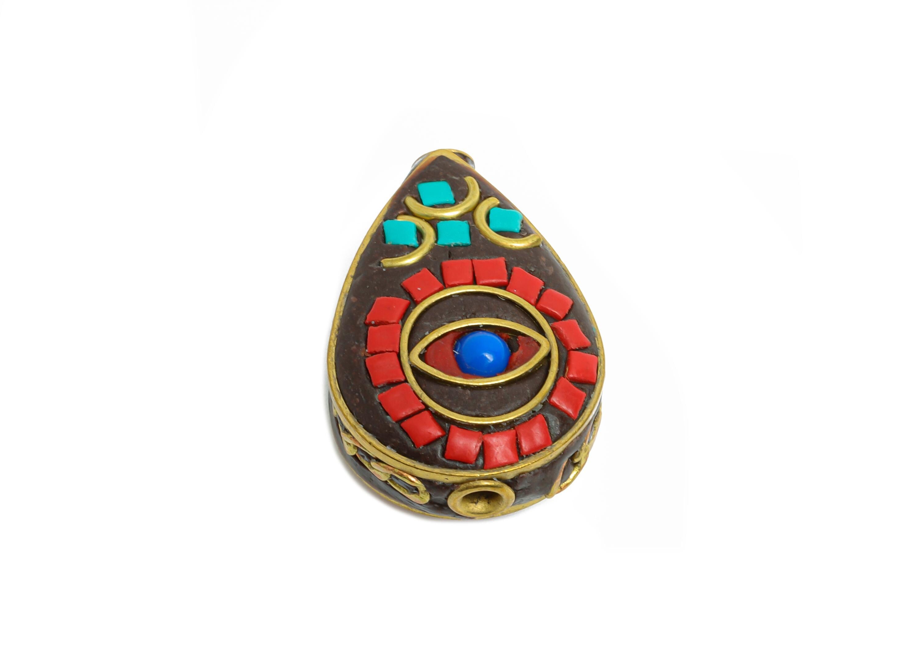 Brass Teardrop Bohemian Bracelet Beads - Resin Nepalese Jewelry Artistry - Dainty  DIY Handmade - For DIY Jewelry - 26x18x9mm - RGP9859 - DOMEDBAZAAR