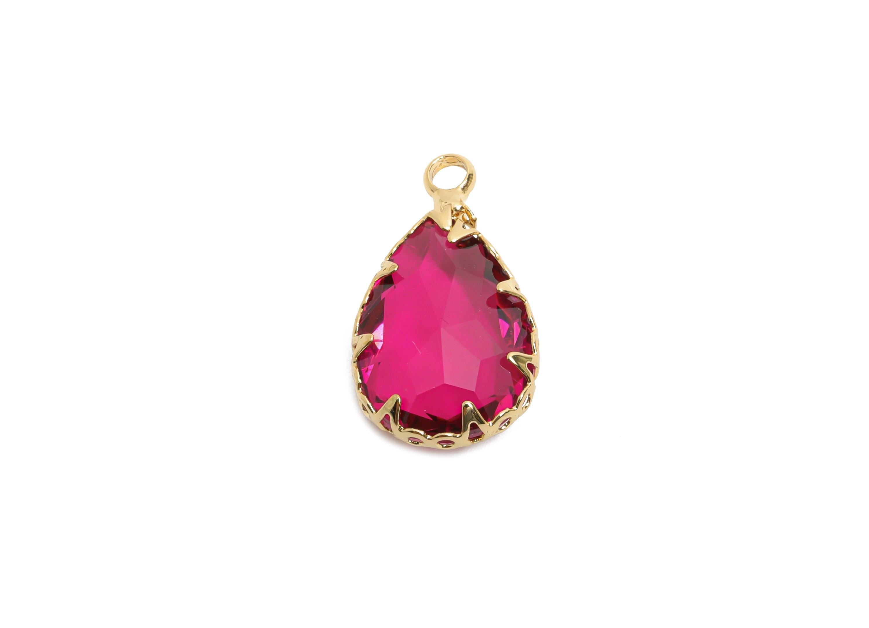 Teardrop Gemstone Pendant - Brass Ruby Crystal Charm - Teardrop Cut Crystal Pendant - Radiant Jewelry - KC Gold Plated - 16x10x5mm - GS1272 - DOMEDBAZAAR