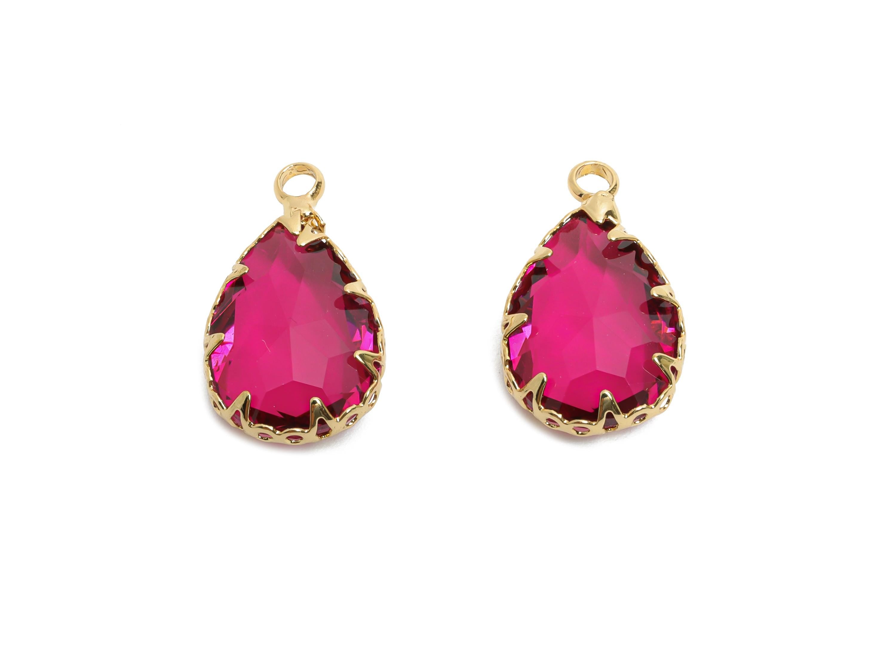 Teardrop Gemstone Pendant - Brass Ruby Crystal Charm - Teardrop Cut Crystal Pendant - Radiant Jewelry - KC Gold Plated - 16x10x5mm - GS1272 - DOMEDBAZAAR