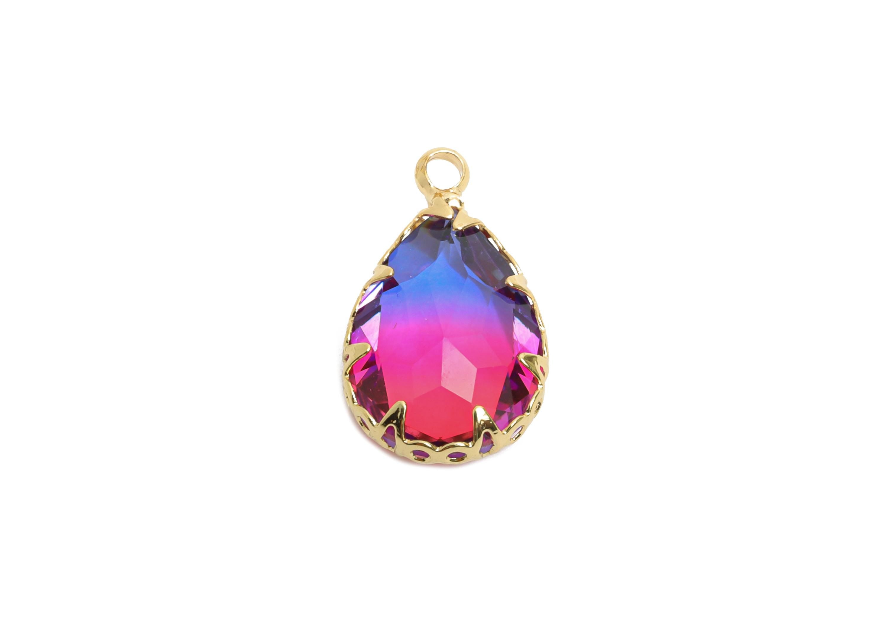 Teardrop Crystal Pendant - Brass Colorful Crystal Charm - Teardrop Glass Pendant - Radiant Jewelry - KC Gold Plated - 16x10x5mm - GS1274 - DOMEDBAZAAR