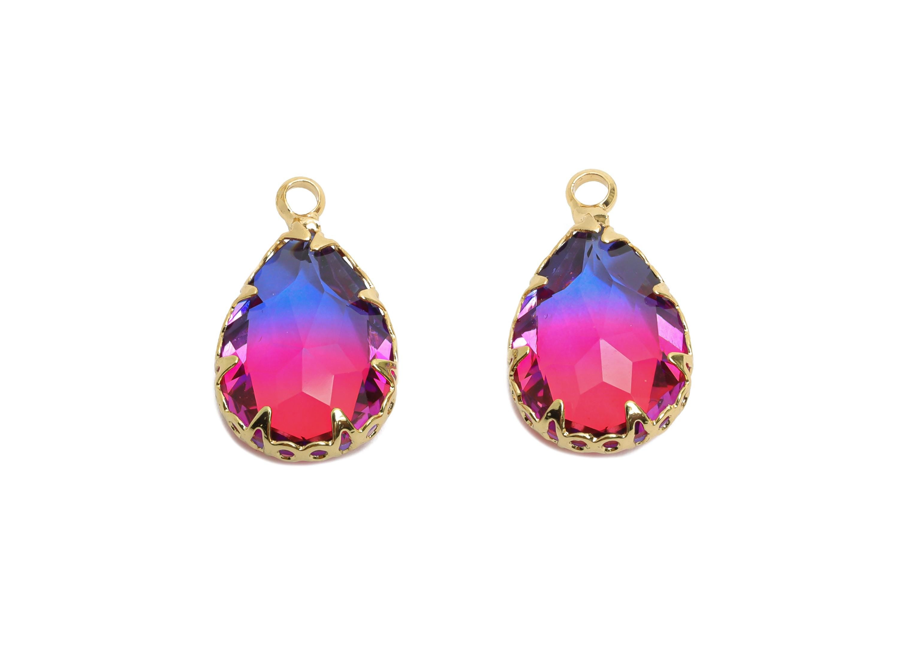 Teardrop Crystal Pendant - Brass Colorful Crystal Charm - Teardrop Glass Pendant - Radiant Jewelry - KC Gold Plated - 16x10x5mm - GS1274 - DOMEDBAZAAR