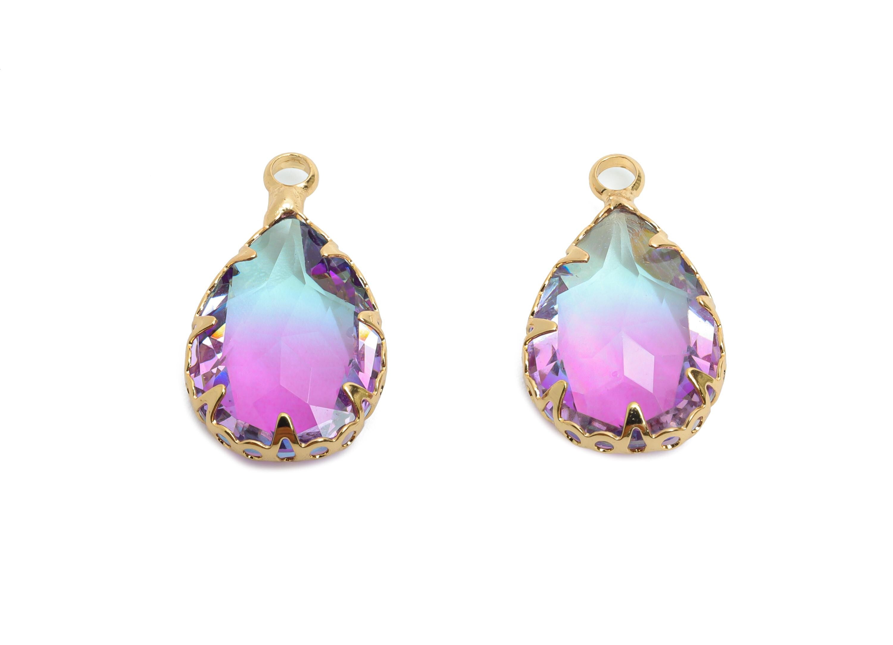 Teardrop Crystal Pendant - Brass Rainbow Crystal Charm - Teardrop Cut Glass Pendant - Radiant Jewelry - KC Gold Plated - 16x10x5mm-GS1275 - DOMEDBAZAAR