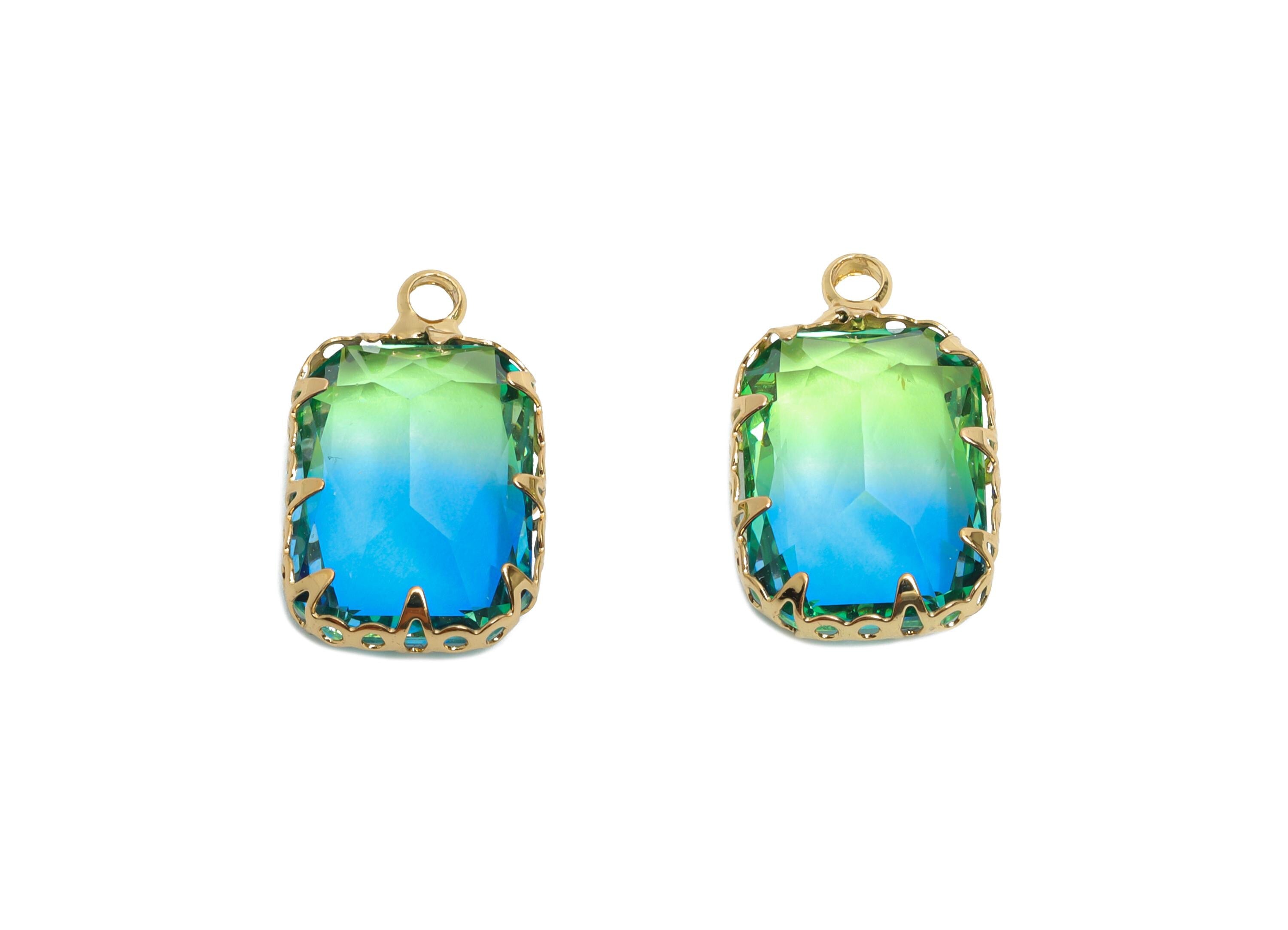 Faceted Rectangular Crystal Charm - Brass Glass Gemstone Pendant - Elegant Geometry Jewelry - KC Gold Tone Plated - 19x11x5.45mm - GS1229 - DOMEDBAZAAR