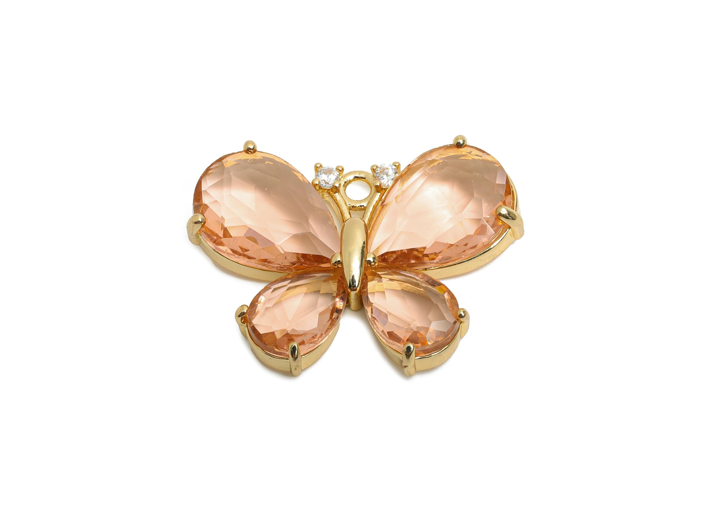 Brass Crystal Butterfly Pendant - Zircon Butterfly Necklace Pendant - Sparkling Jewelry DIY - KC Gold Tone Plated - 28.77x19.73x5mm - GS1206 - DOMEDBAZAAR