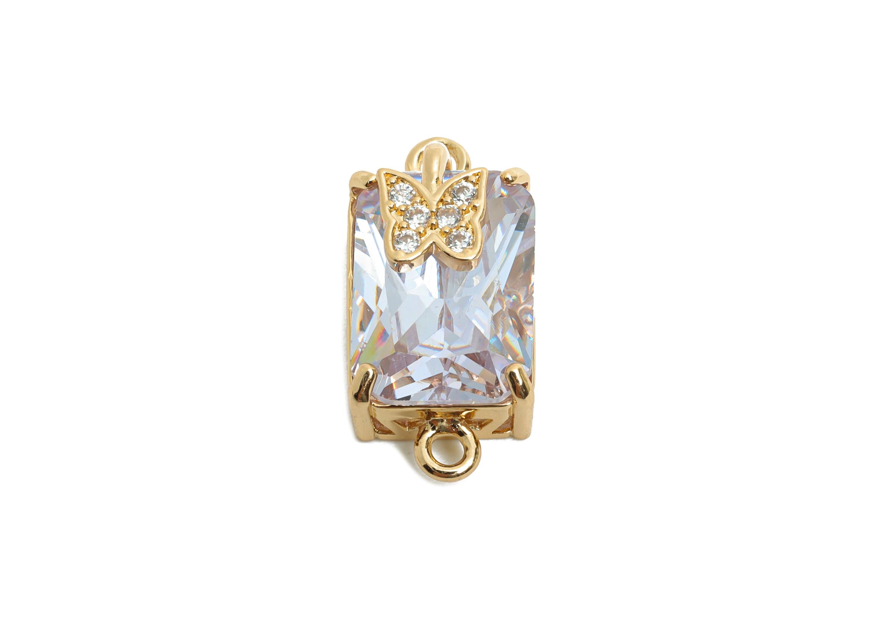 Brass Crystal Butterfly Pendant - Sparkling Gem Connector - Faceted Gem with Butterfly Detail - KC Gold Tone Plated - 20x10x8mm - GS1264 - DOMEDBAZAAR
