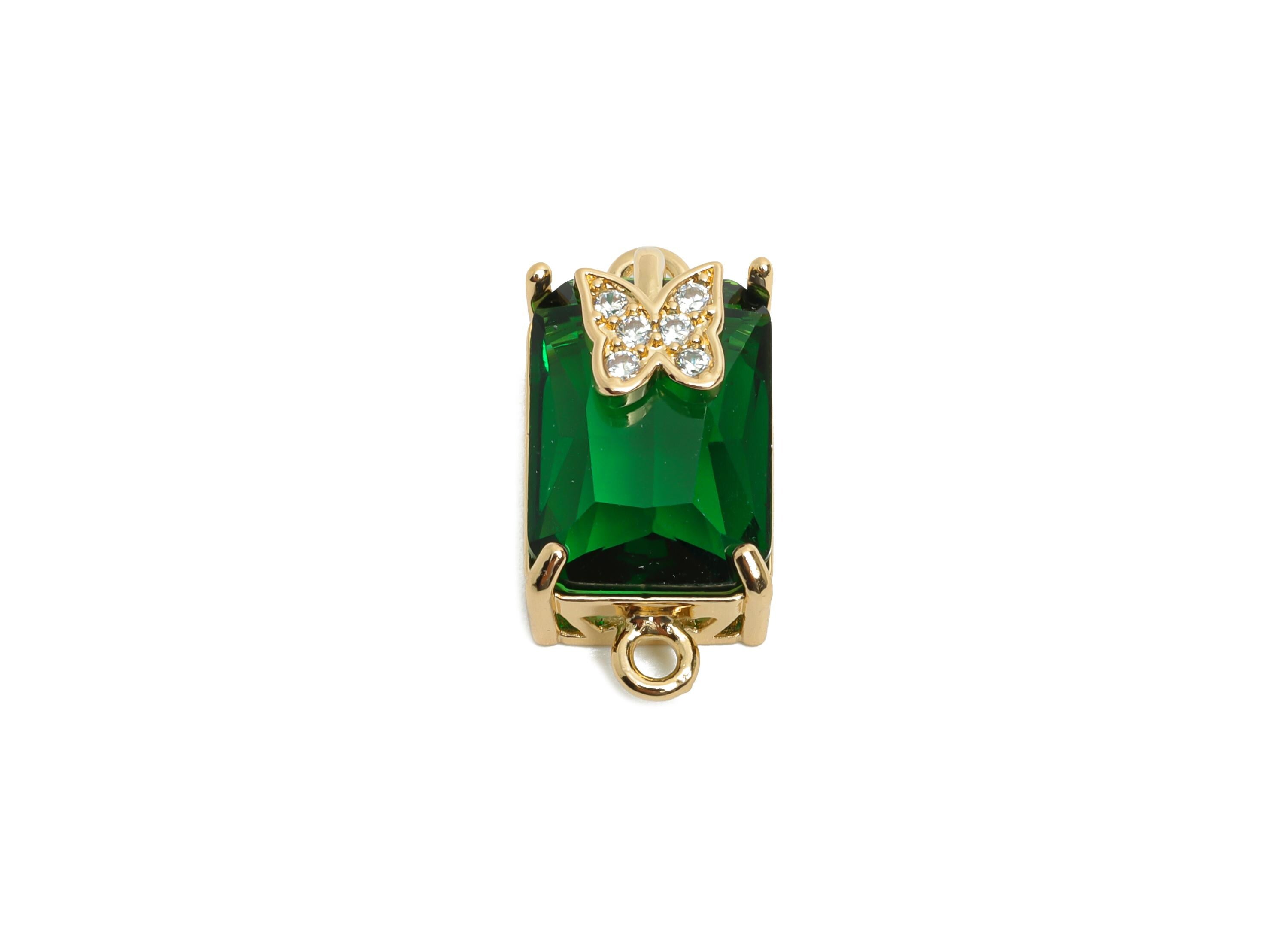 Brass Crystal Butterfly Pendant - Sparkling Green Connector - Faceted Gem with Butterfly Detail - KC Gold Tone Plated - 20x10x8mm - GS1269 - DOMEDBAZAAR